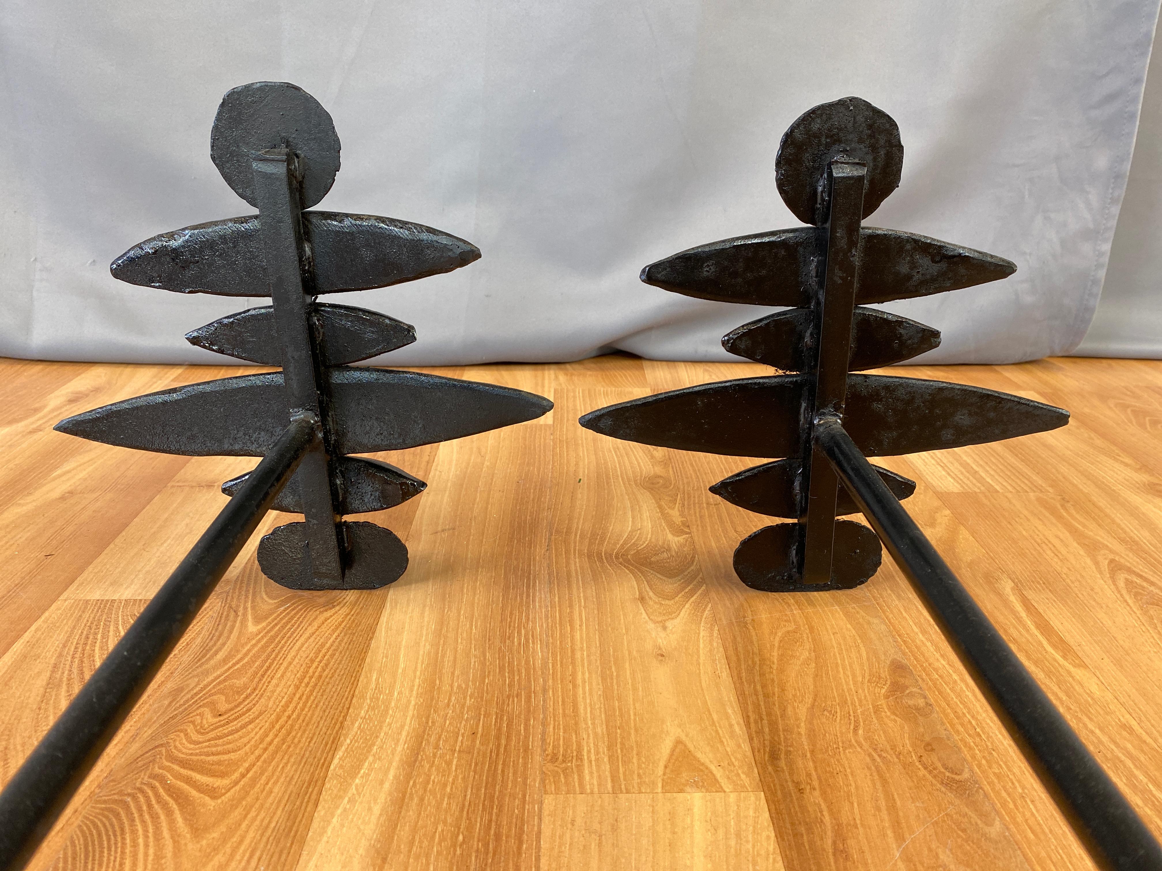 Giacometti Style Sculptural Black Andirons a Pair 2