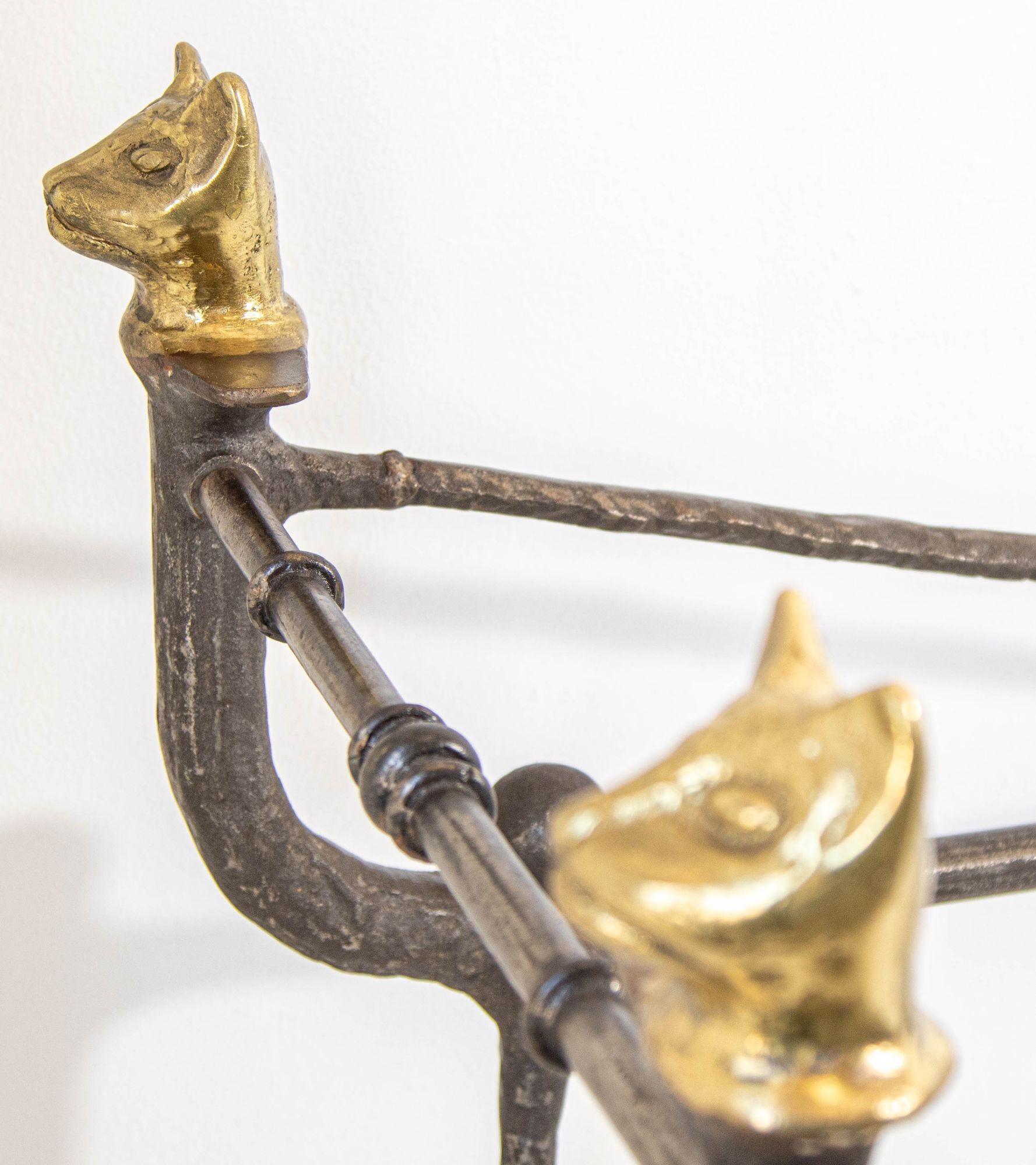 Giacometti Style Sculptural Brutalist Iron and Glass Console Table With Cat Head For Sale 3