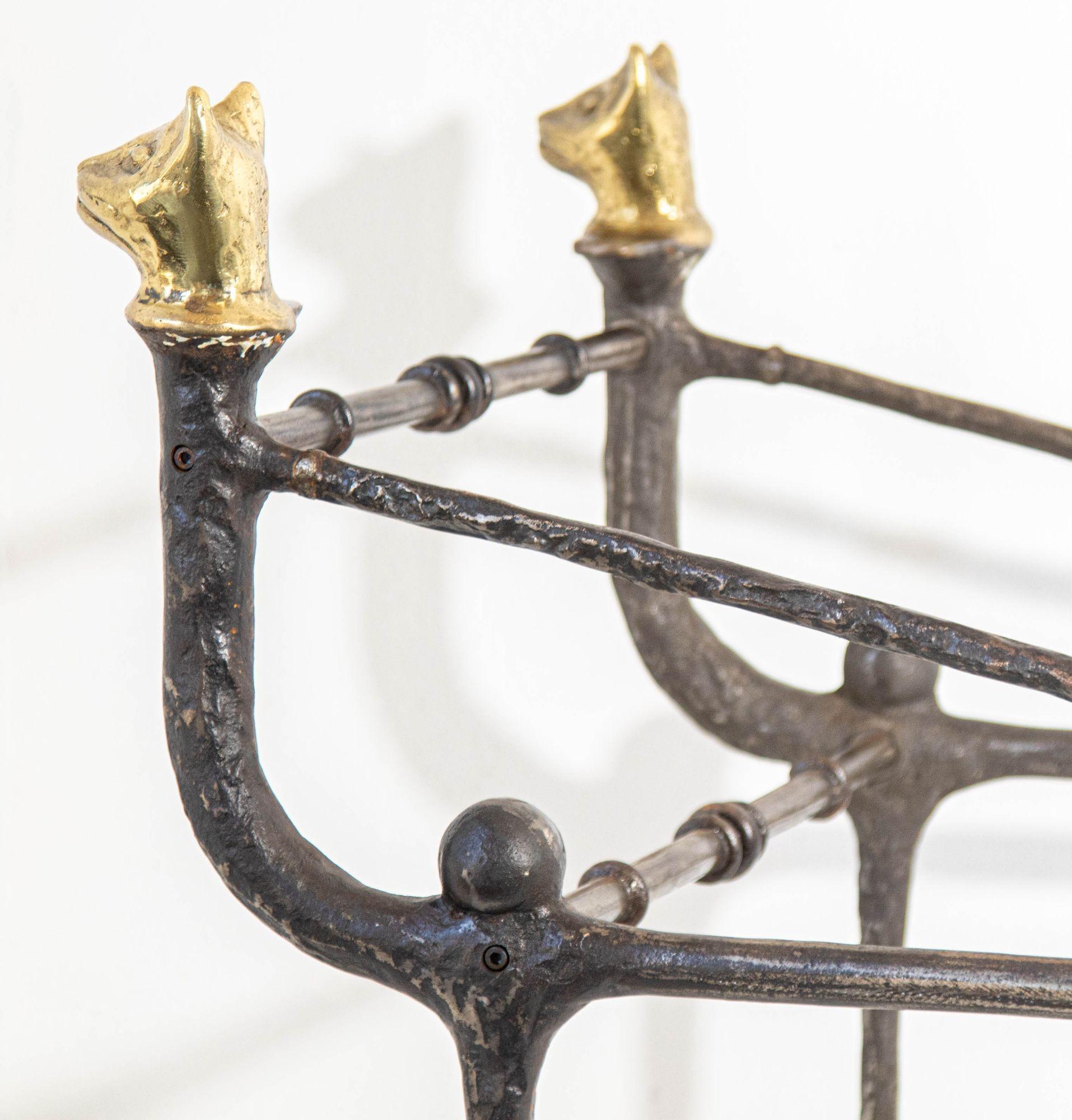 Giacometti Style Sculptural Brutalist Iron and Glass Console Table With Cat Head For Sale 4
