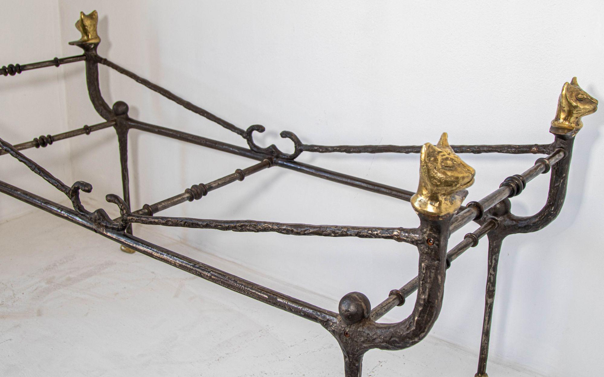 Giacometti Style Sculptural Brutalist Iron and Glass Console Table With Cat Head For Sale 7