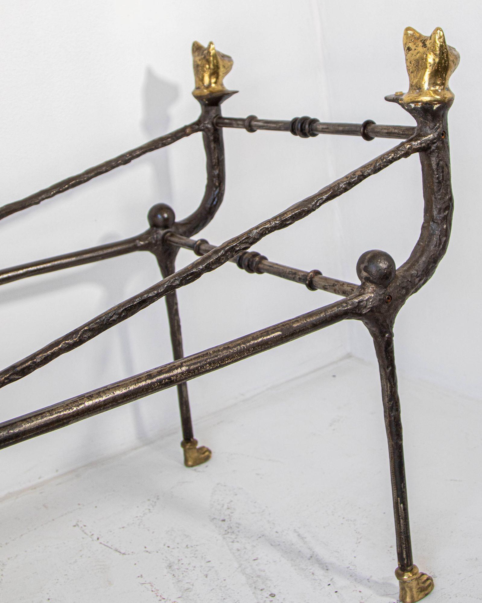 Giacometti Style Sculptural Brutalist Iron and Glass Console Table With Cat Head For Sale 8