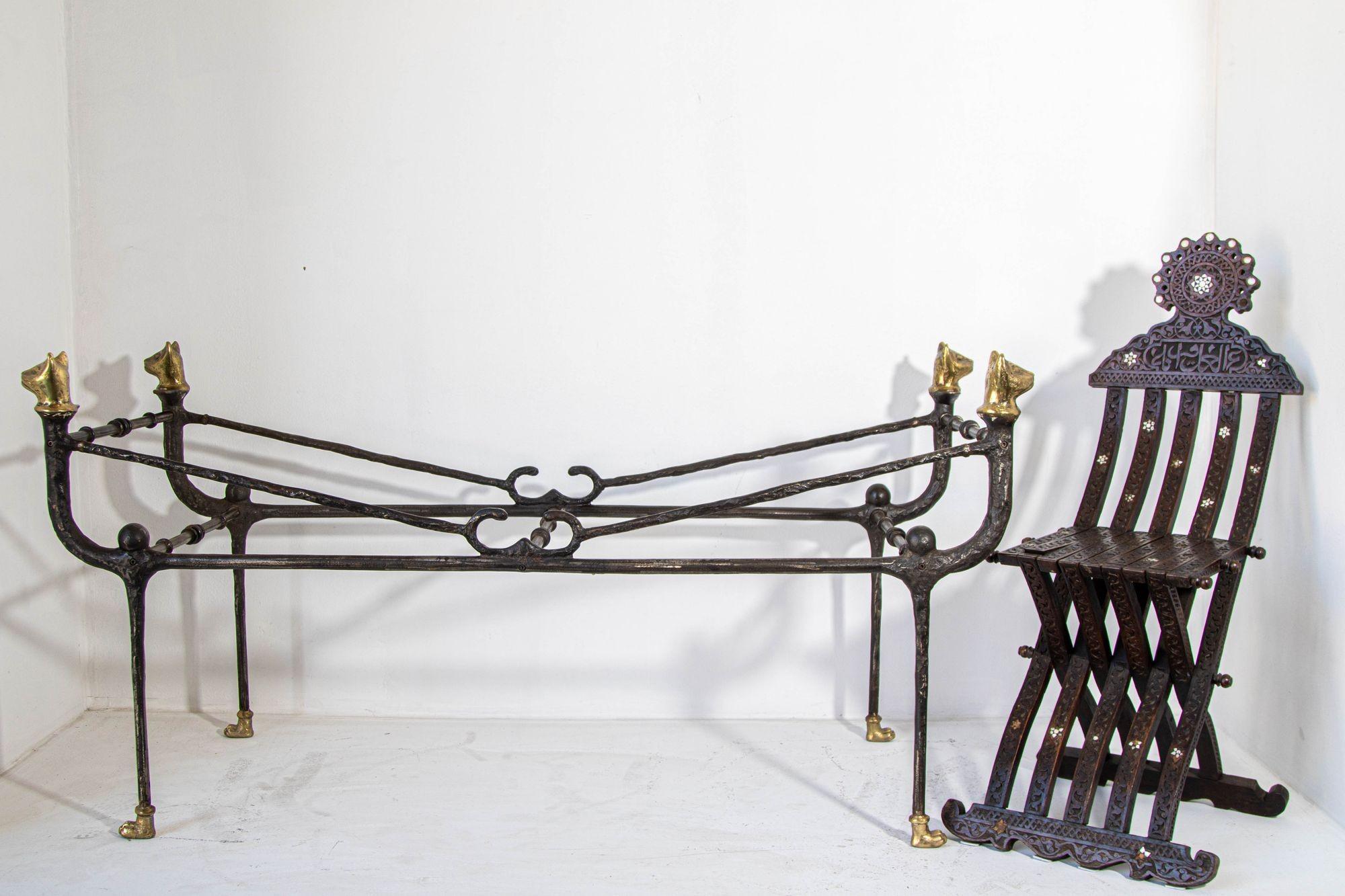 Giacometti Style Sculptural Brutalist Iron and Glass Console Table With Cat Head For Sale 9