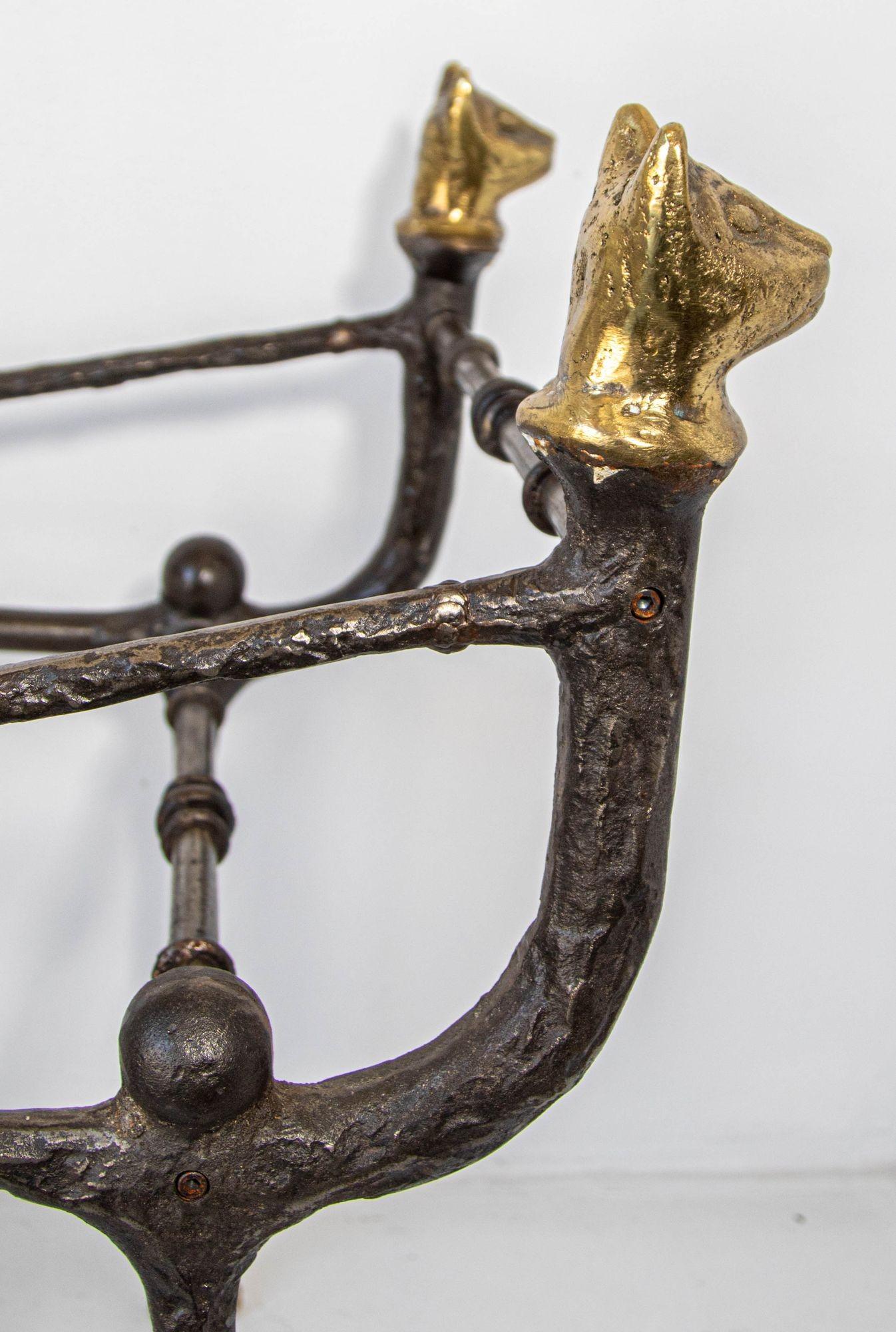 Giacometti Style Sculptural Brutalist Iron and Glass Console Table With Cat Head For Sale 11