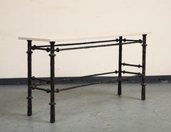 Giacometti Style Sculpture Bronzed Console with Limestone Top, c. 1970s
