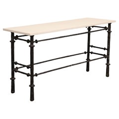 Giacometti Style Sculpture Bronzed Console with Limestone Top, c. 1970s