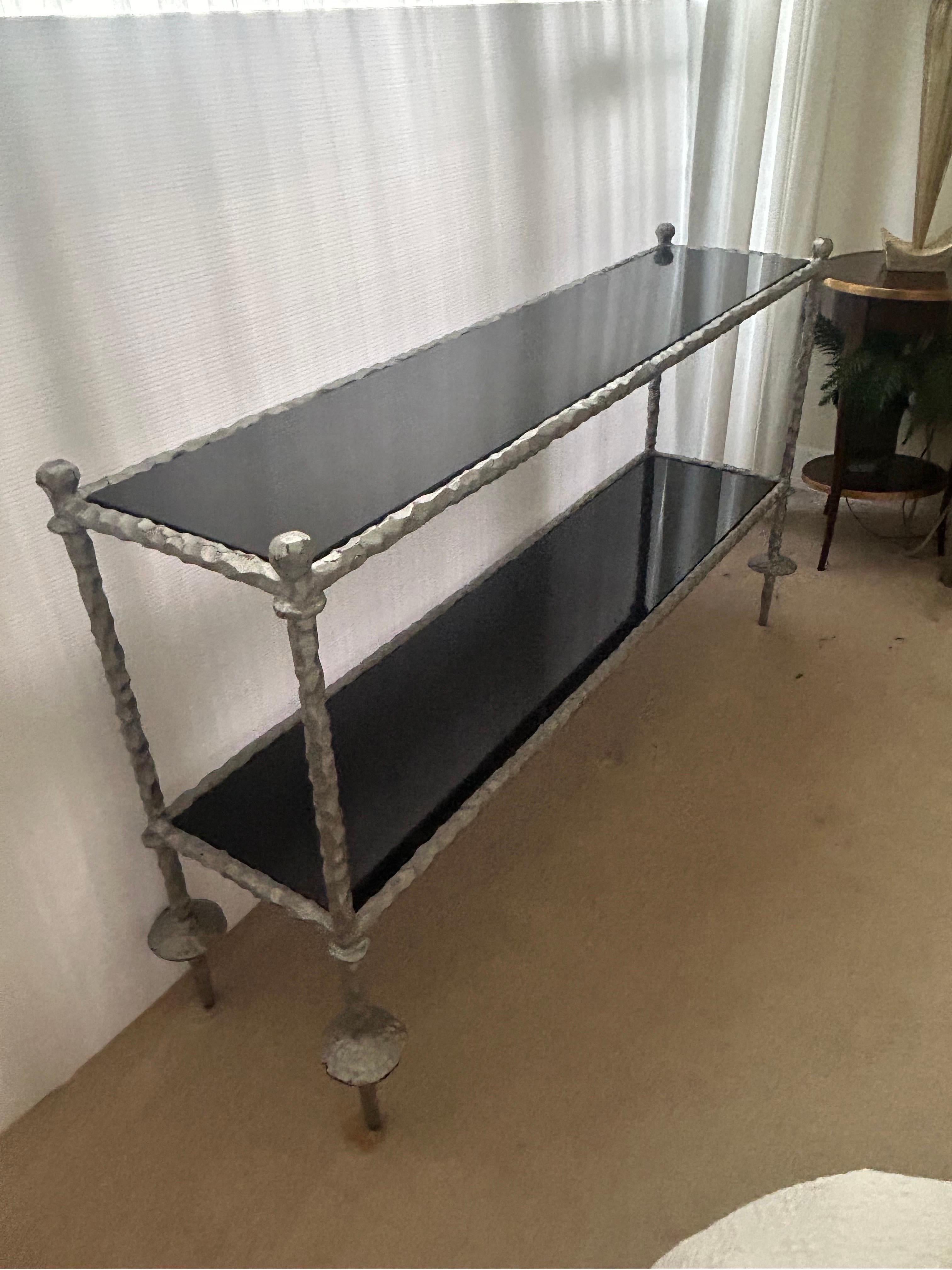 Brutalist Giacometti style Silver  wrought iron console table