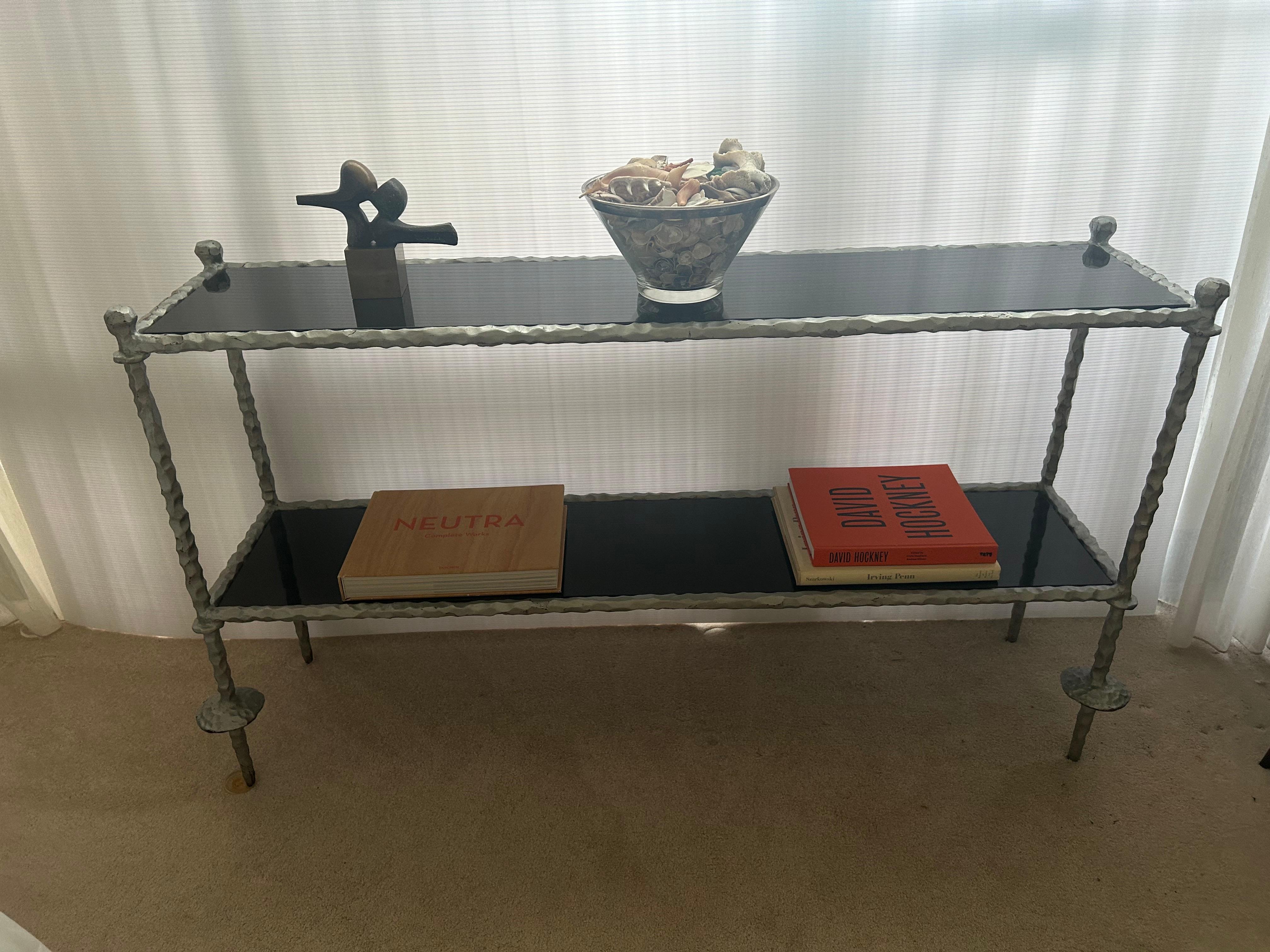Italian Giacometti style Silver  wrought iron console table