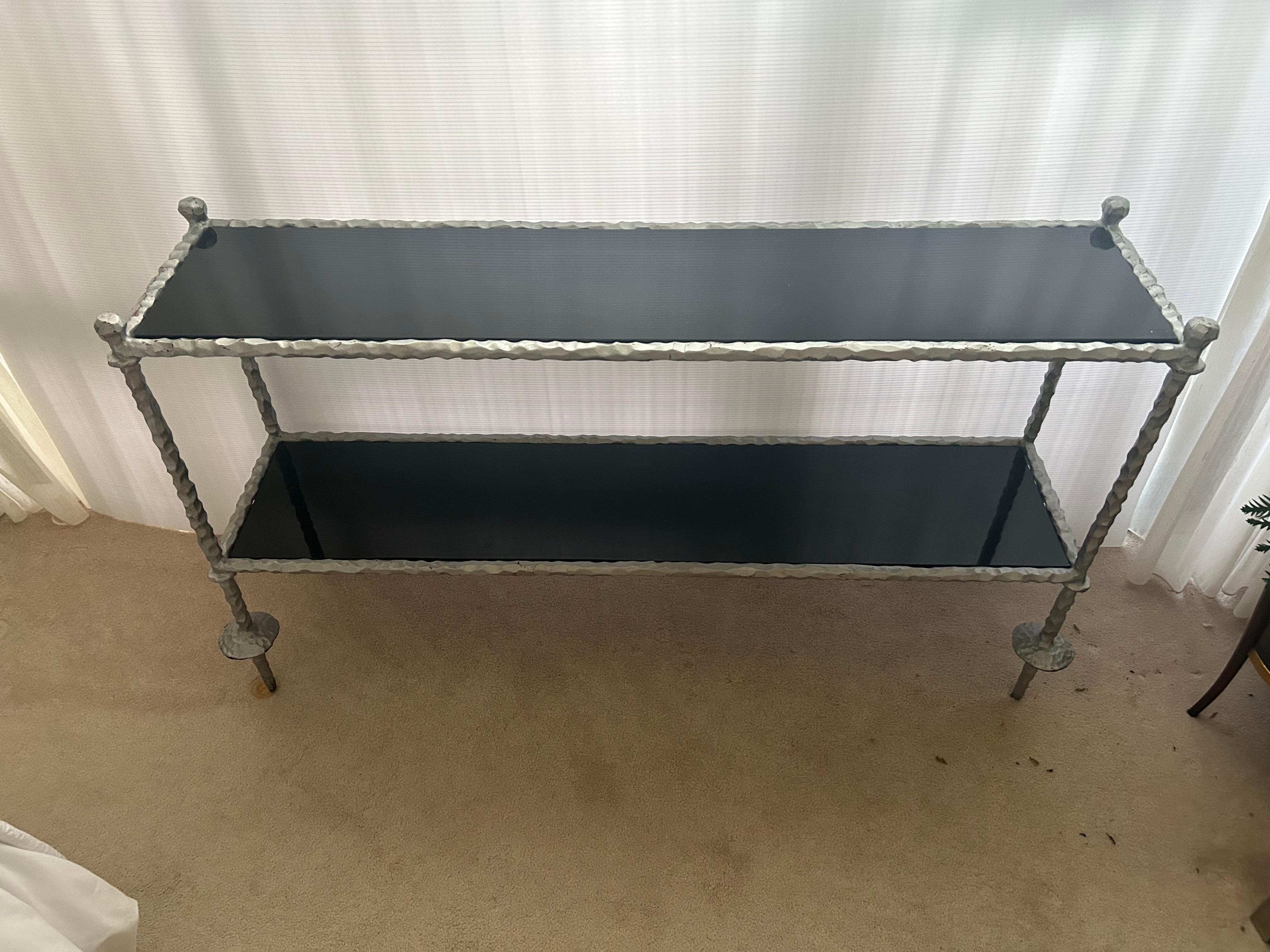Silvered Giacometti style Silver  wrought iron console table