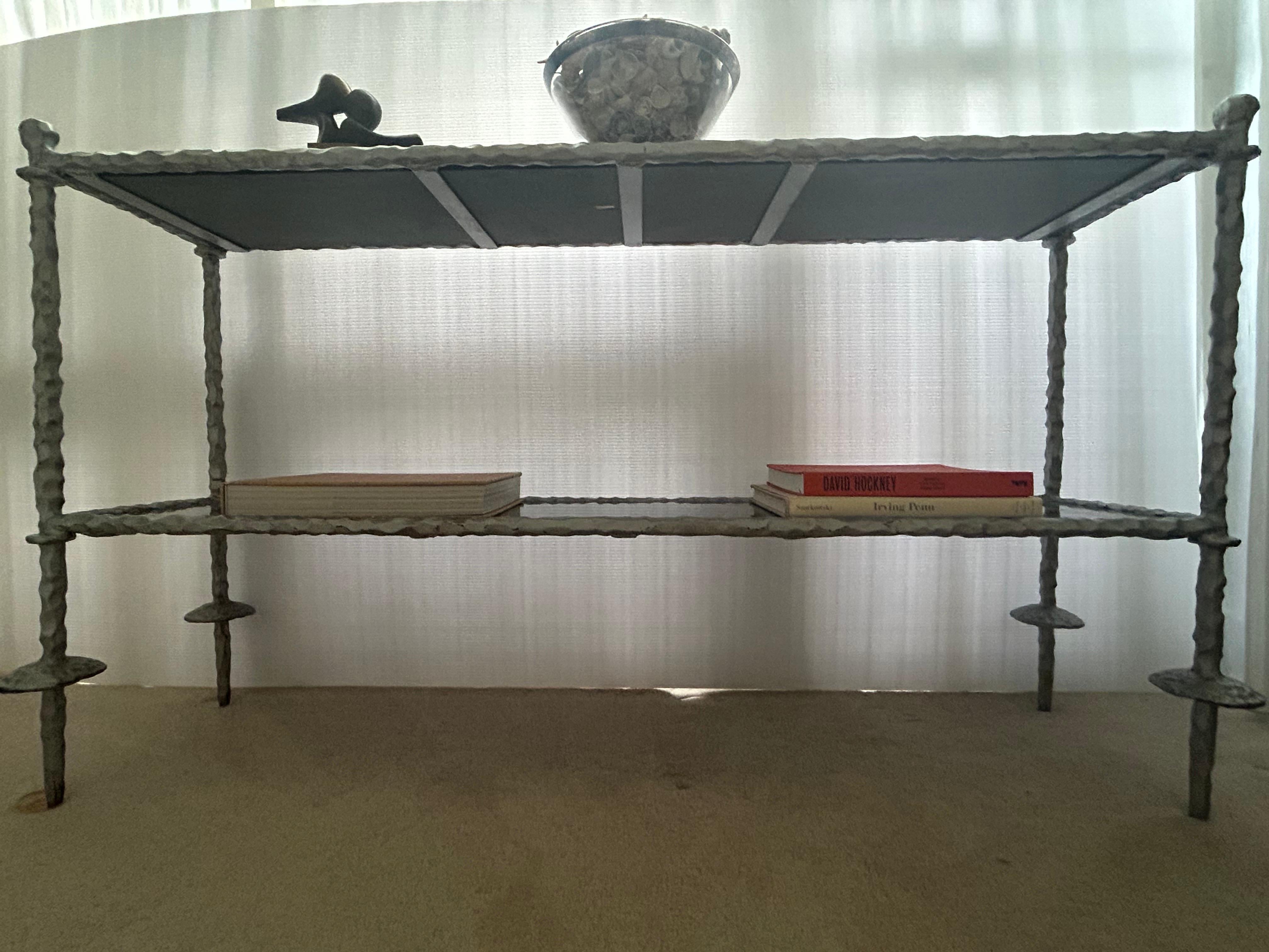 Giacometti style Silver  wrought iron console table In Good Condition In West Palm Beach, FL