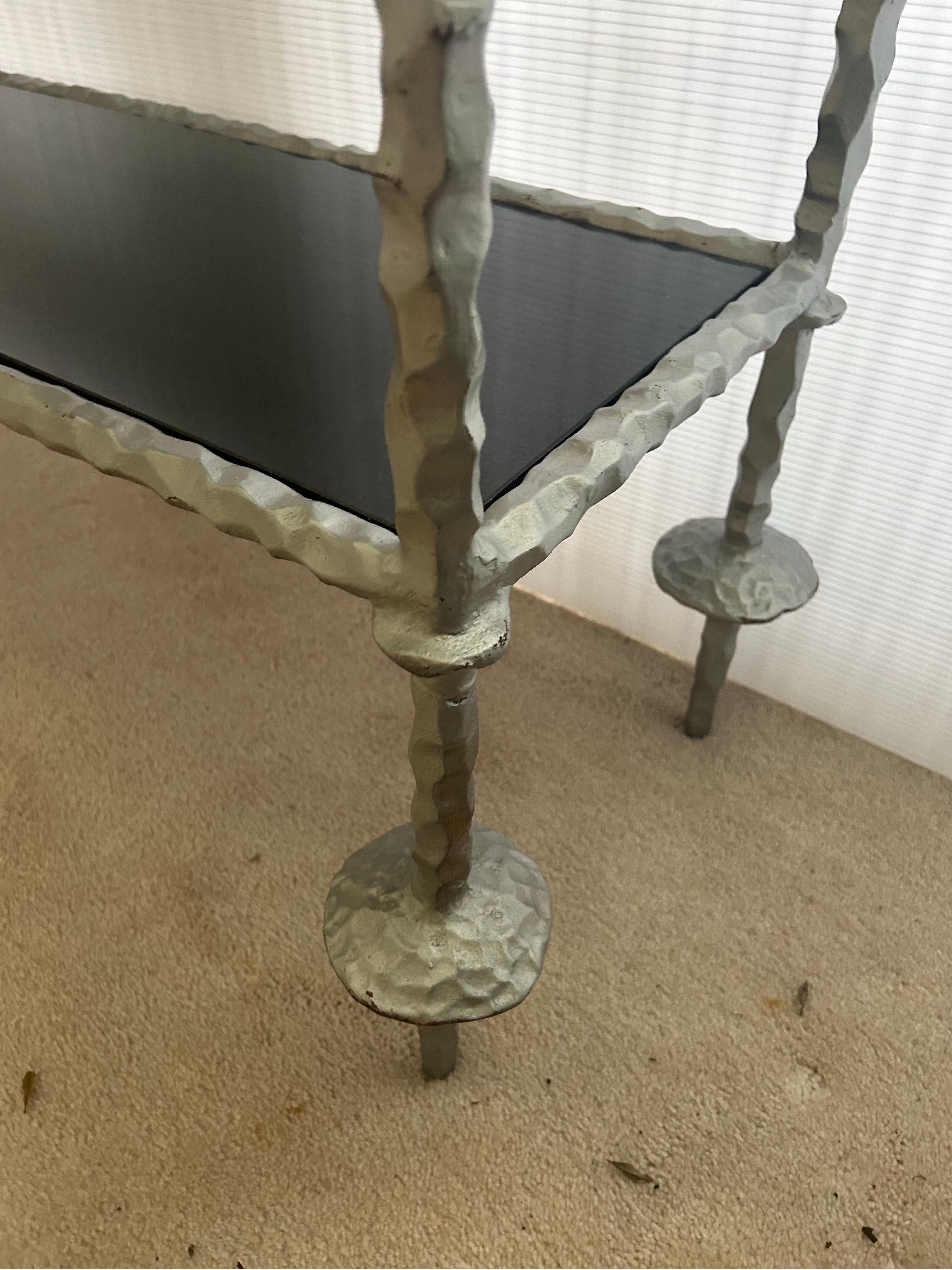 Wrought Iron Giacometti style Silver  wrought iron console table