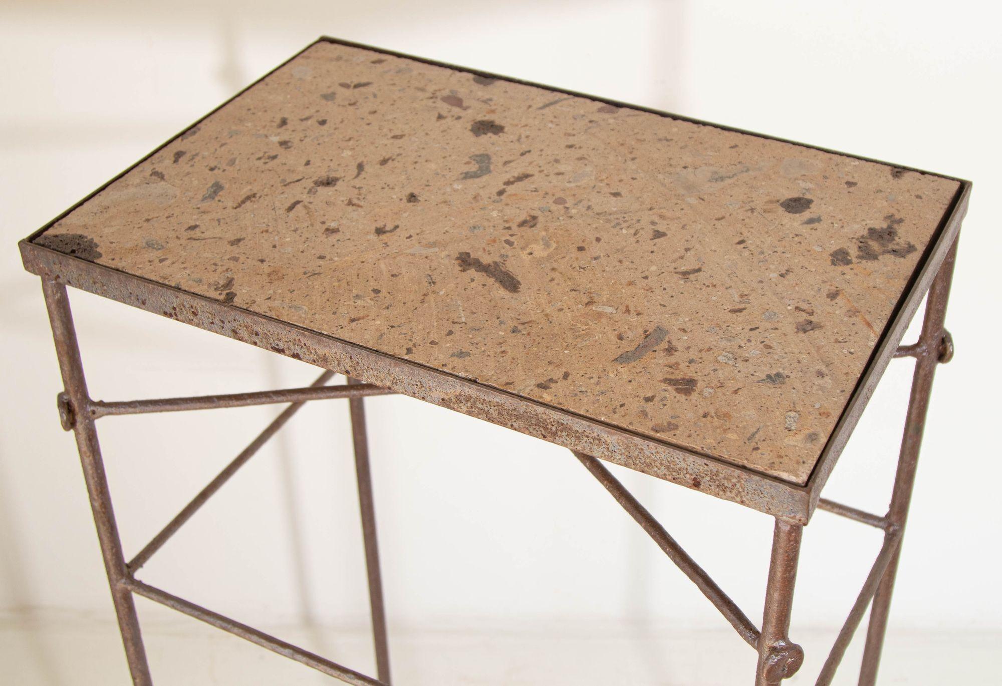 Paul Ferrante Stone Top Iron Pedestal Table 12