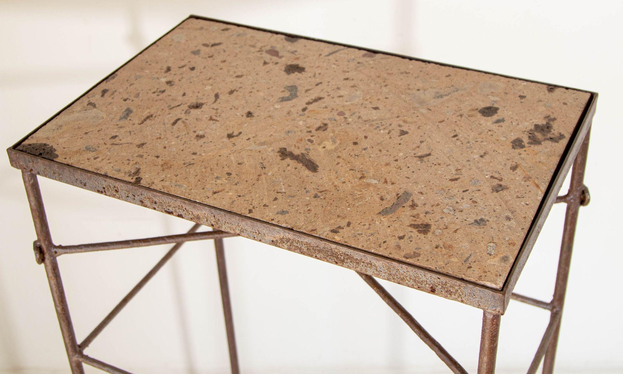 Brutalisme Paul Ferrante Stone Top Iron Pedestal Table