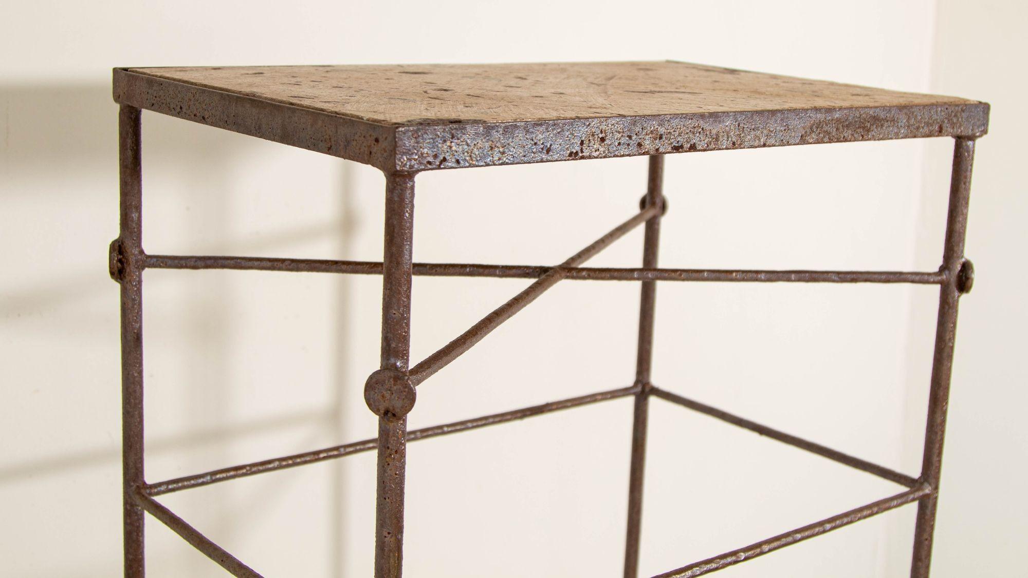Hand-Crafted Paul Ferrante Stone Top Iron Pedestal Table