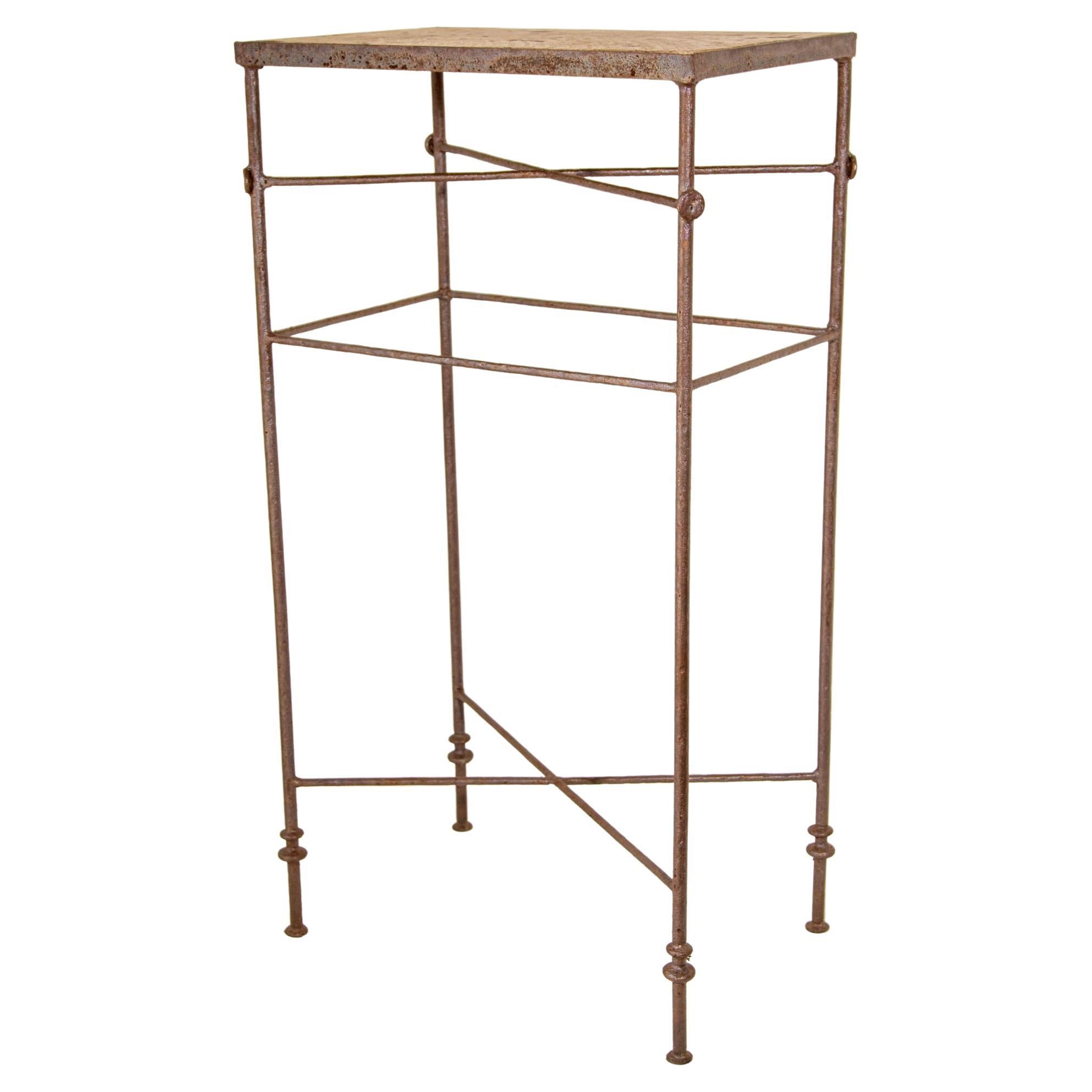 Paul Ferrante Stone Top Iron Pedestal Table