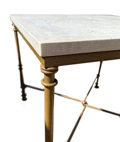 Table de style Giacometti avec plateau en travertin
