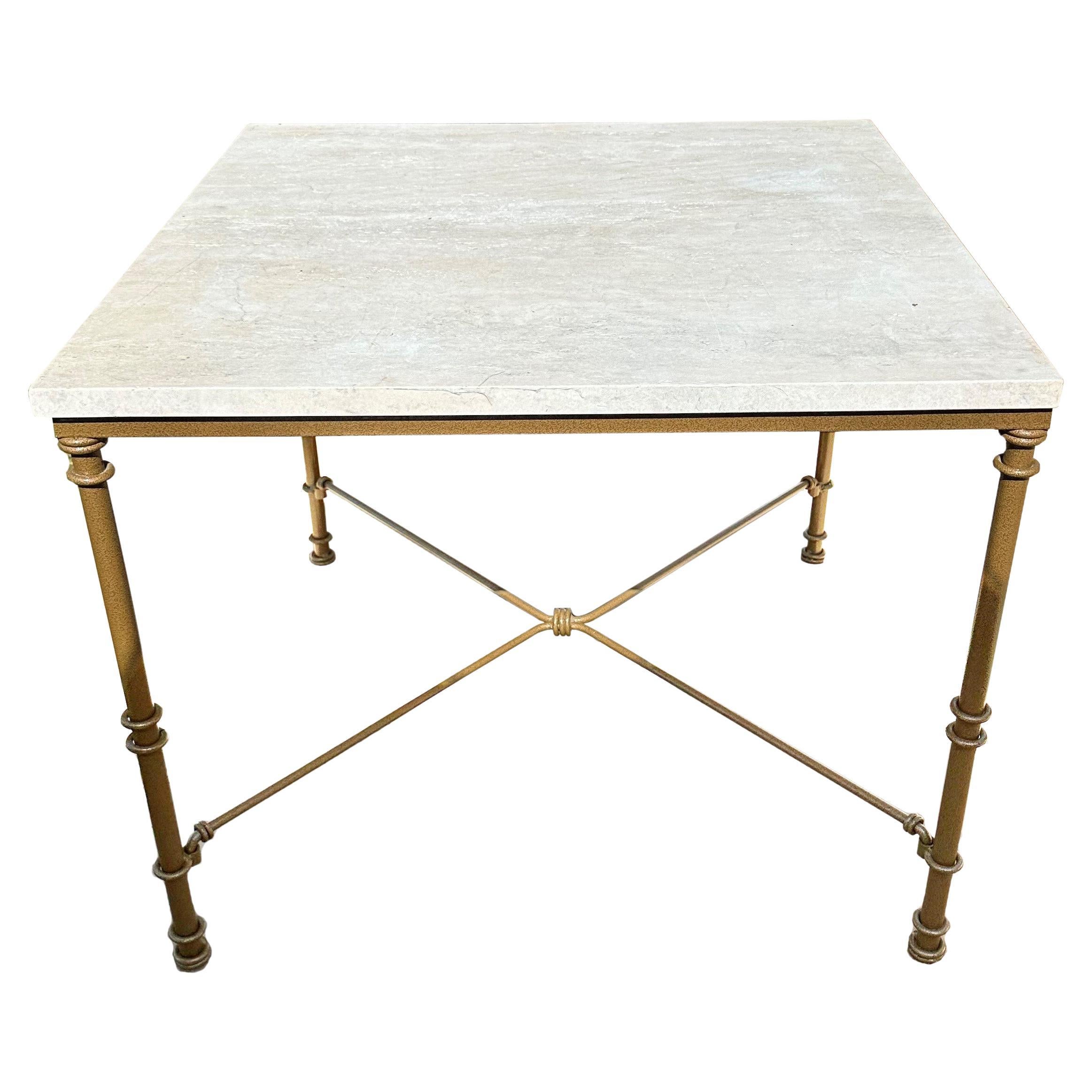 Giacometti Style Table with Travertine Top For Sale