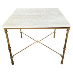 Table de style Giacometti avec plateau en travertin