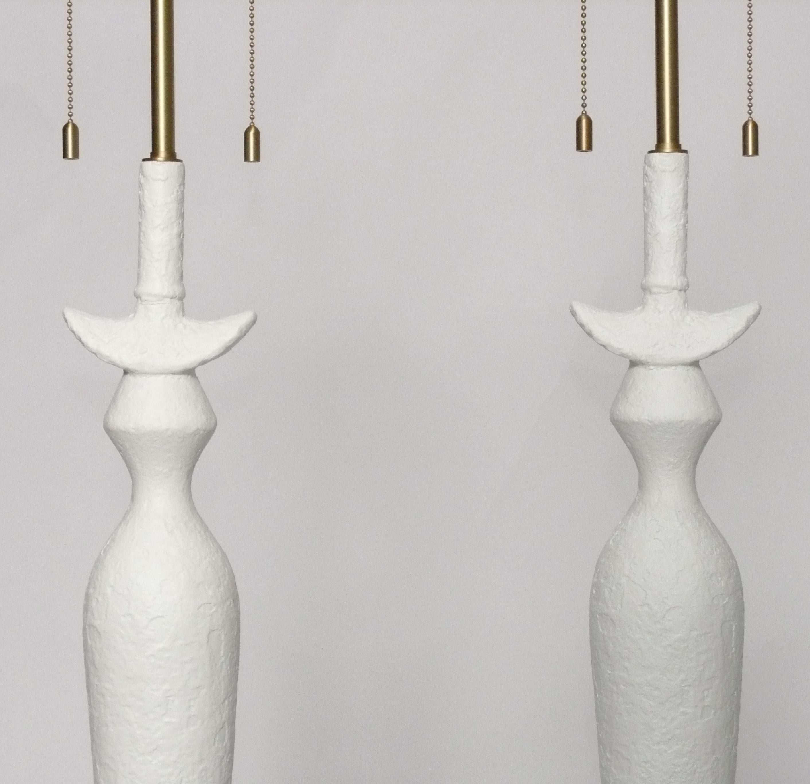 Mid-Century Modern Giacometti Style White Faux Plaster Floor Lamps Firenze by Baker For Sale