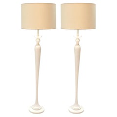 Giacometti Style White Faux Plaster Floor Lamps Firenze by Baker