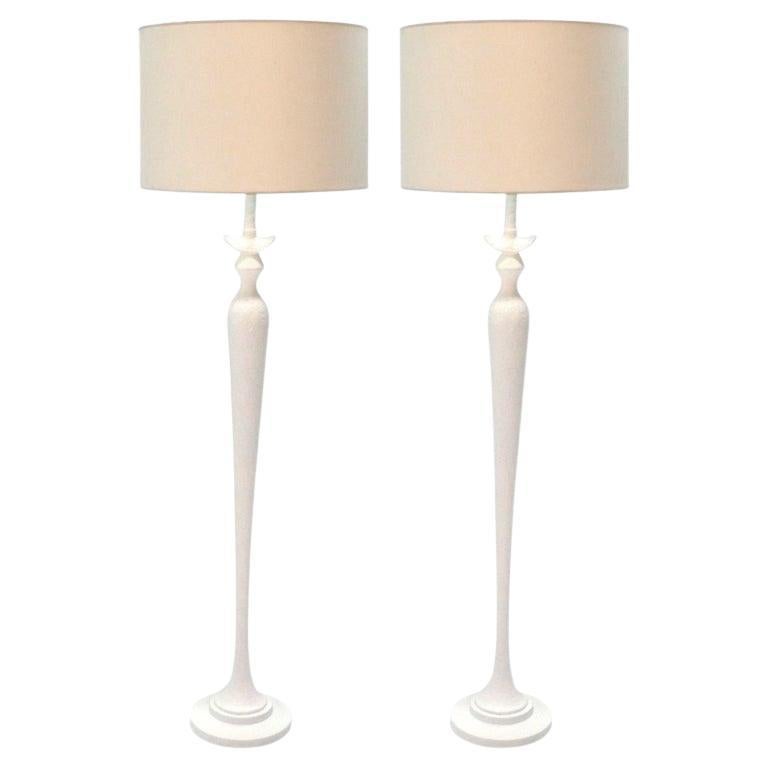 Giacometti Style White Faux Plaster Floor Lamps Firenze by Baker For Sale