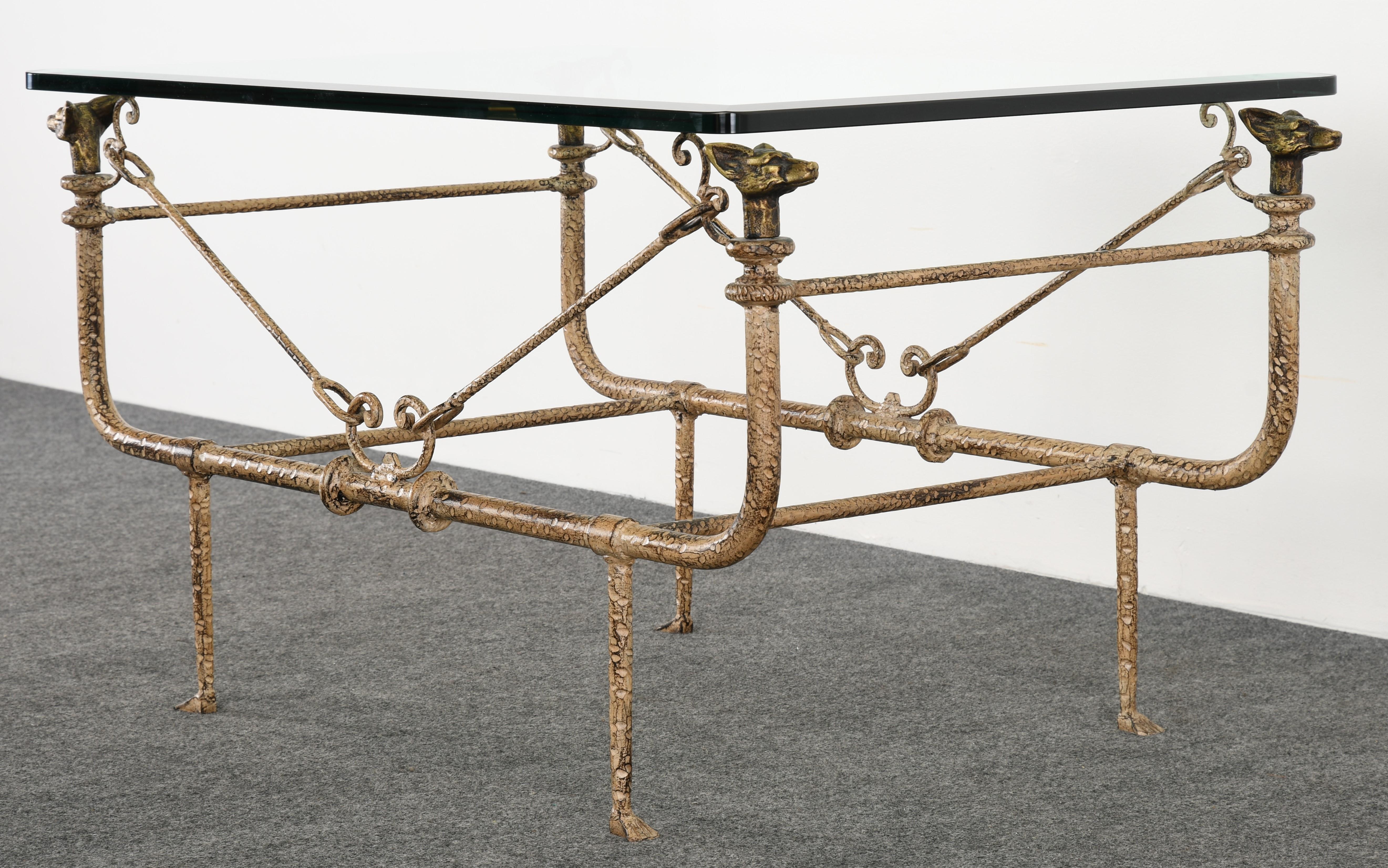 Giacometti Style Wrought Iron Coffee Table by Paul Ferrante, 1980s In Good Condition In Hamburg, PA