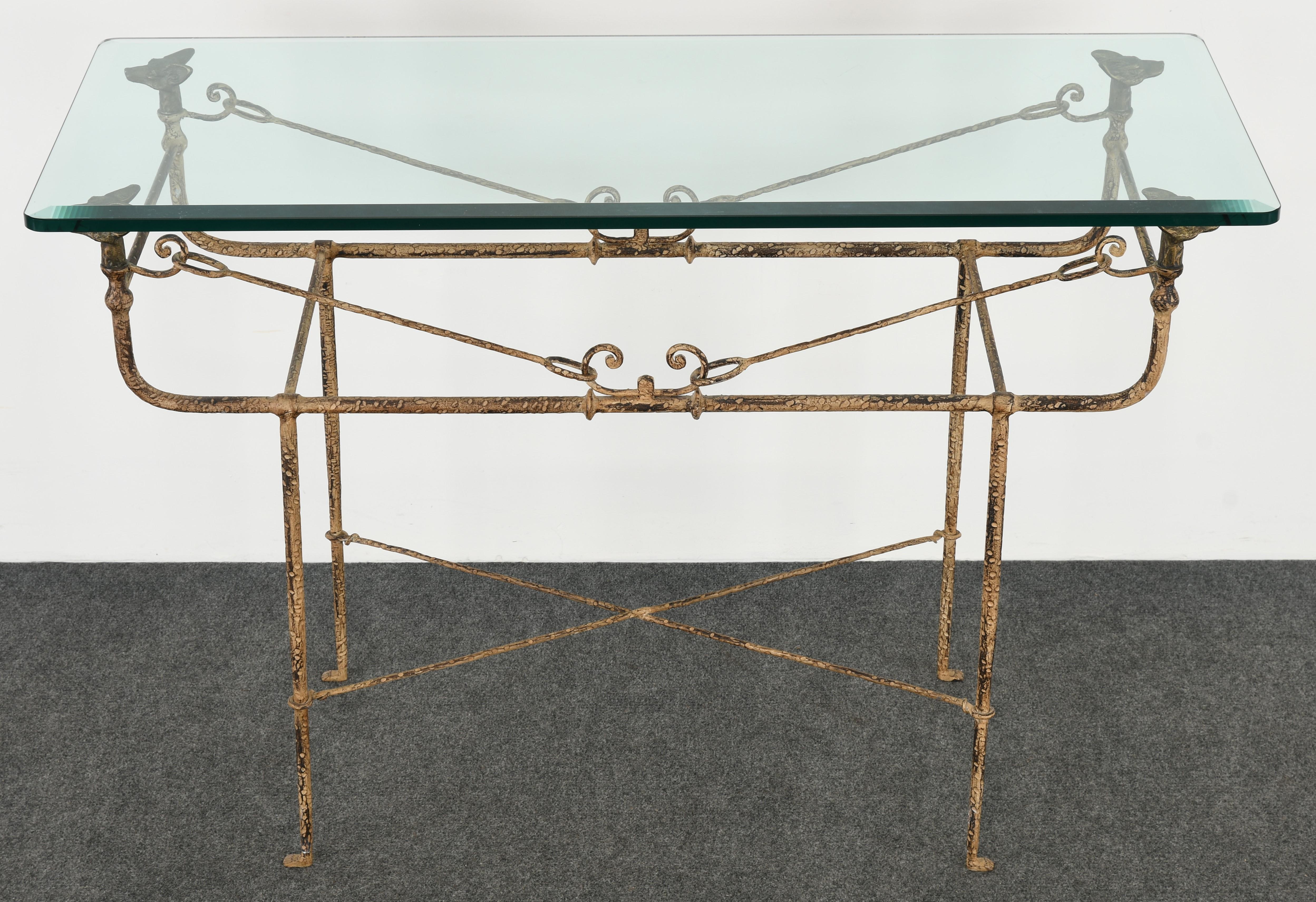 Modern Giacometti Style Wrought Iron Console Table by Paul Ferrante, 1980s