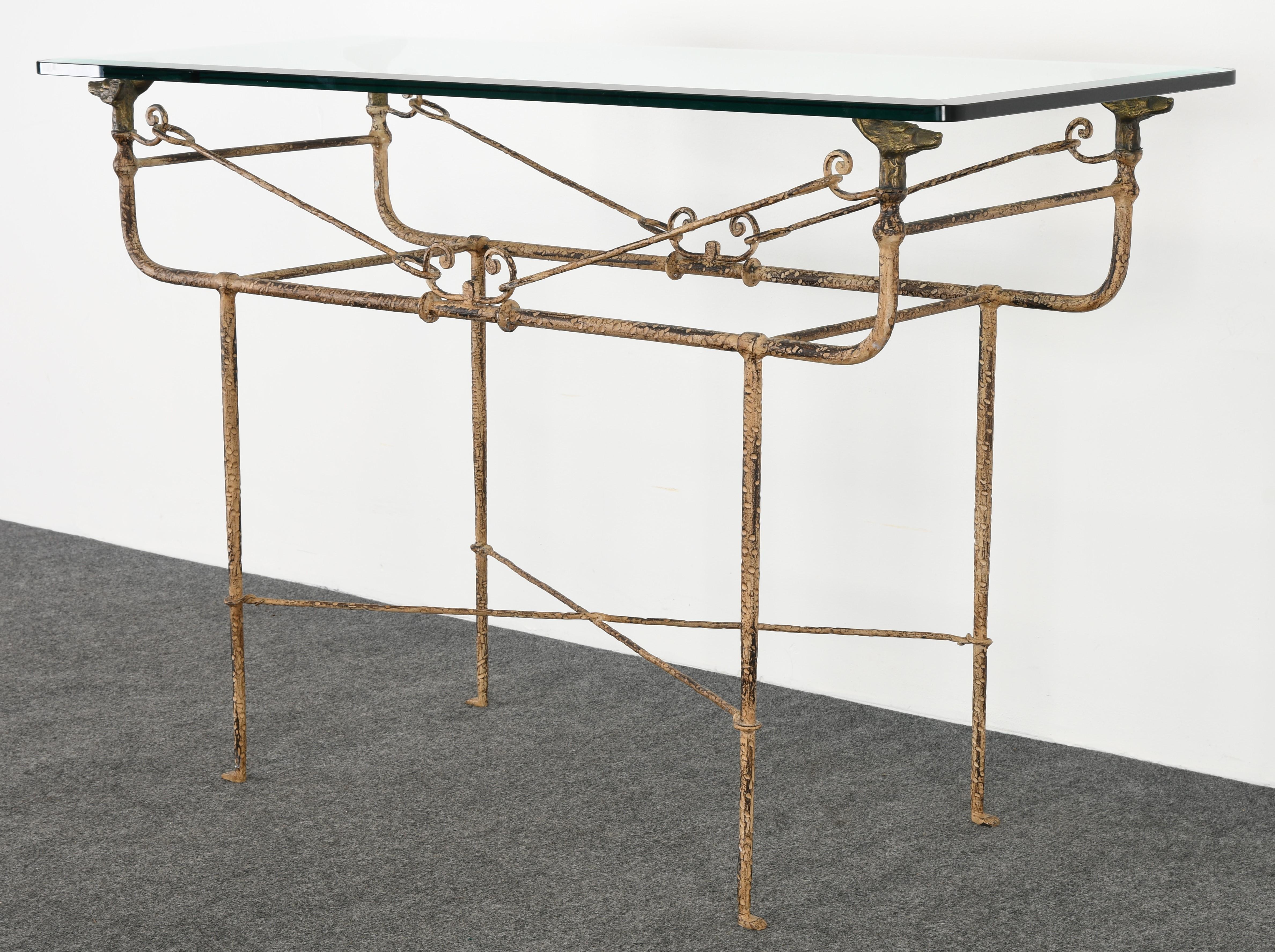 American Giacometti Style Wrought Iron Console Table by Paul Ferrante, 1980s