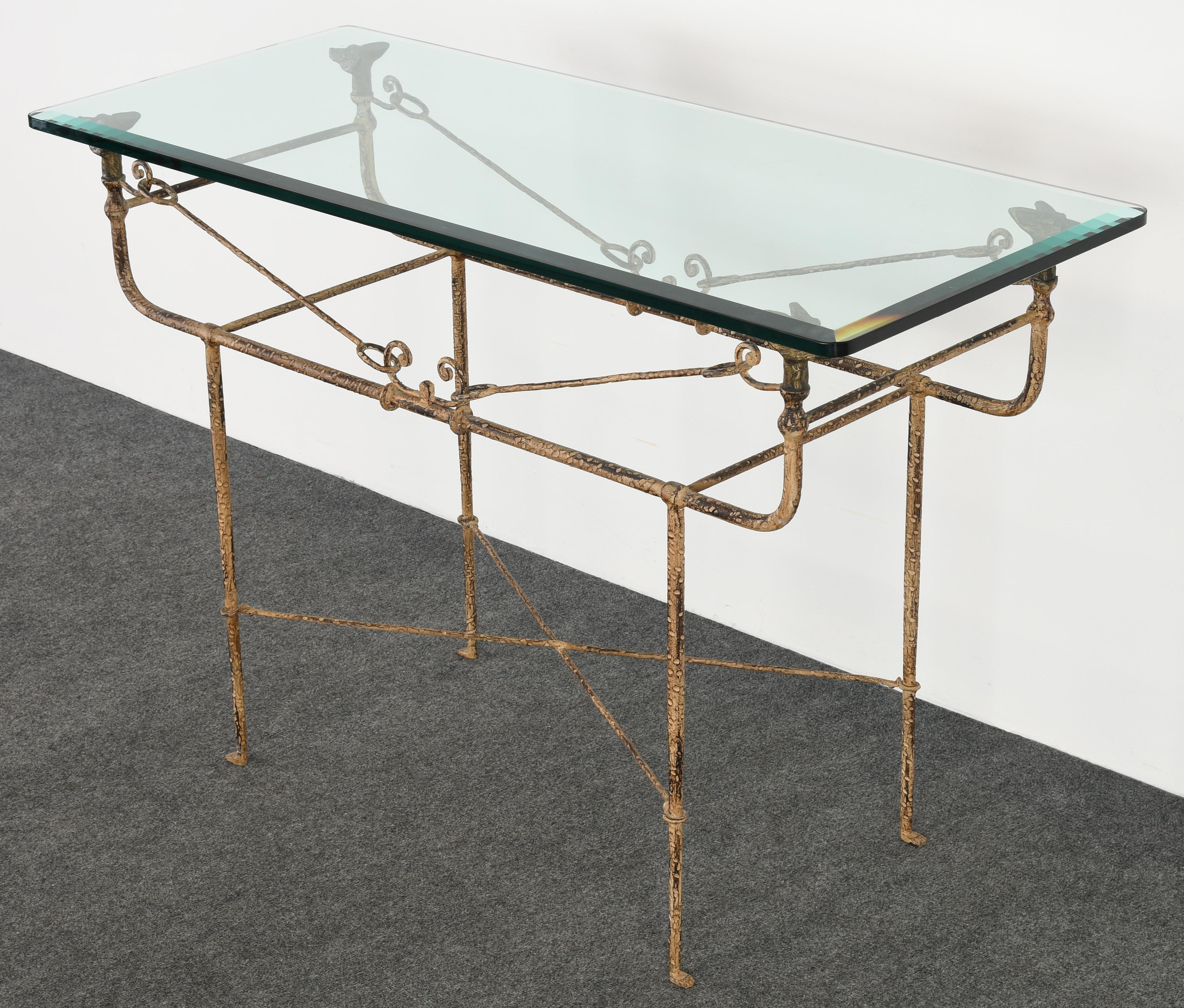 Giacometti Style Wrought Iron Console Table by Paul Ferrante, 1980s In Good Condition In Hamburg, PA