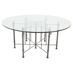Giacometti Style Wrought Iron Glass Topped Dining Table