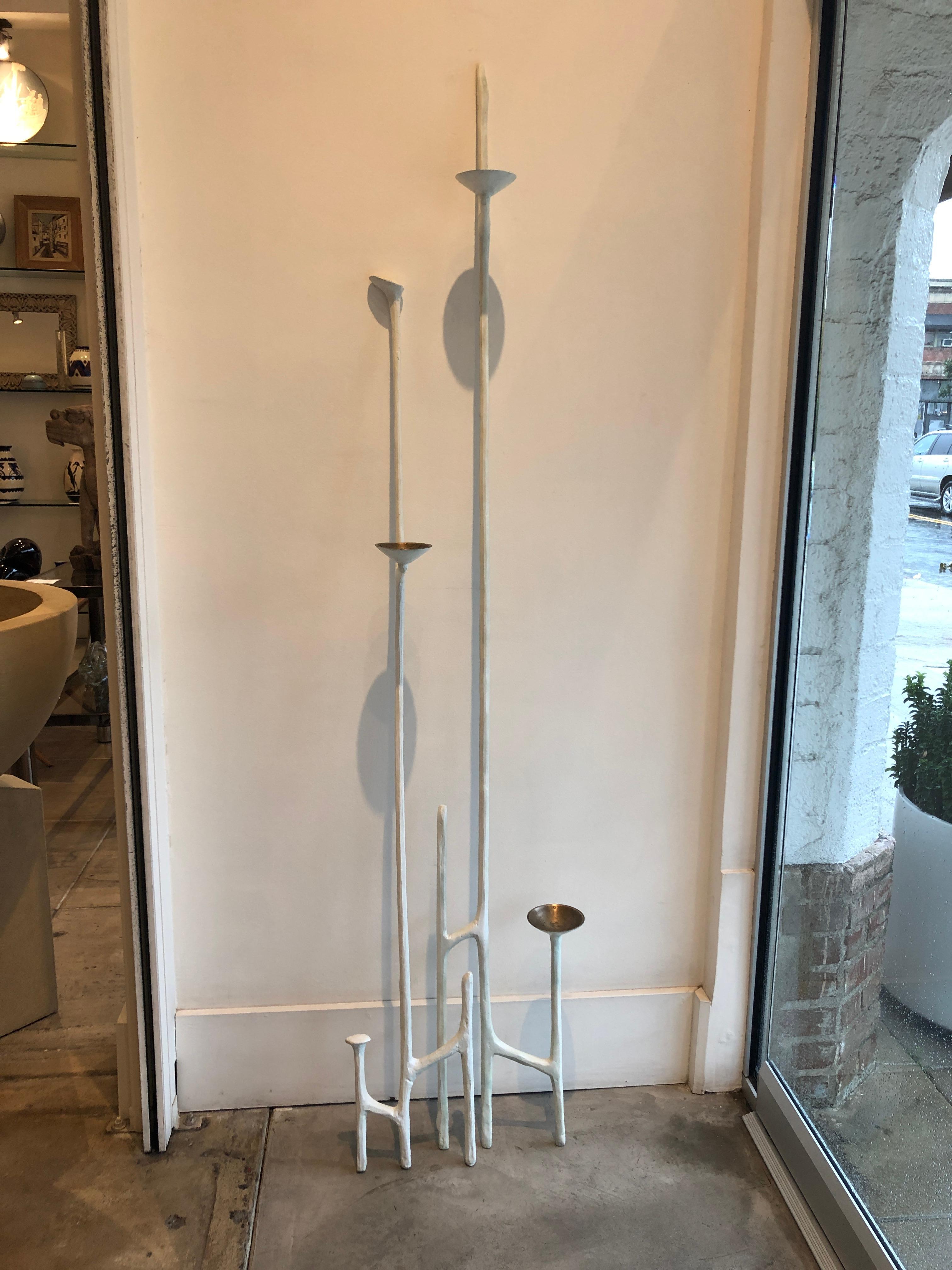 American Giacometti White Bronze Leaning Candlestick by Mary Brōgger