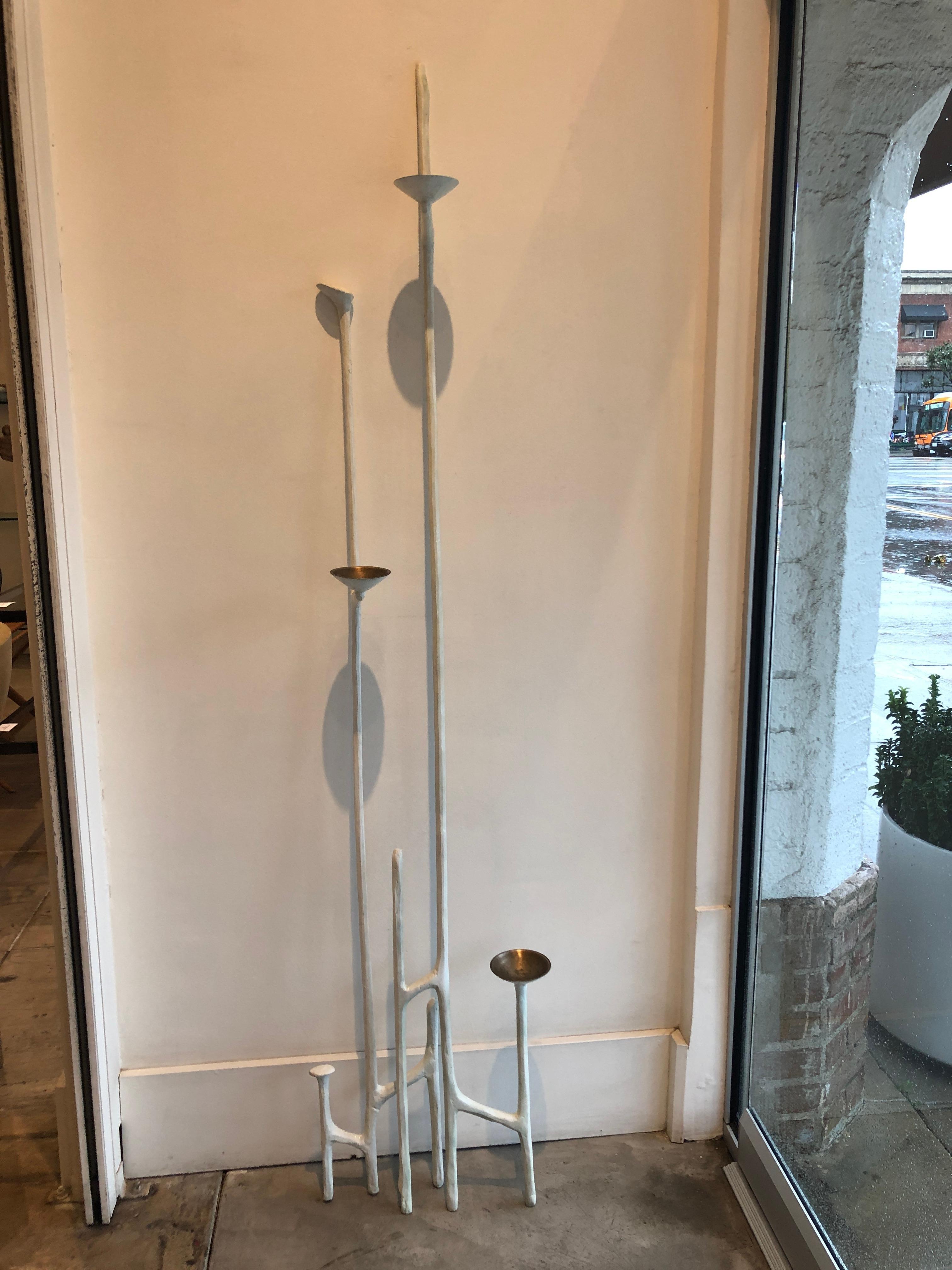 Patinated Giacometti White Bronze Leaning Candlestick by Mary Brōgger
