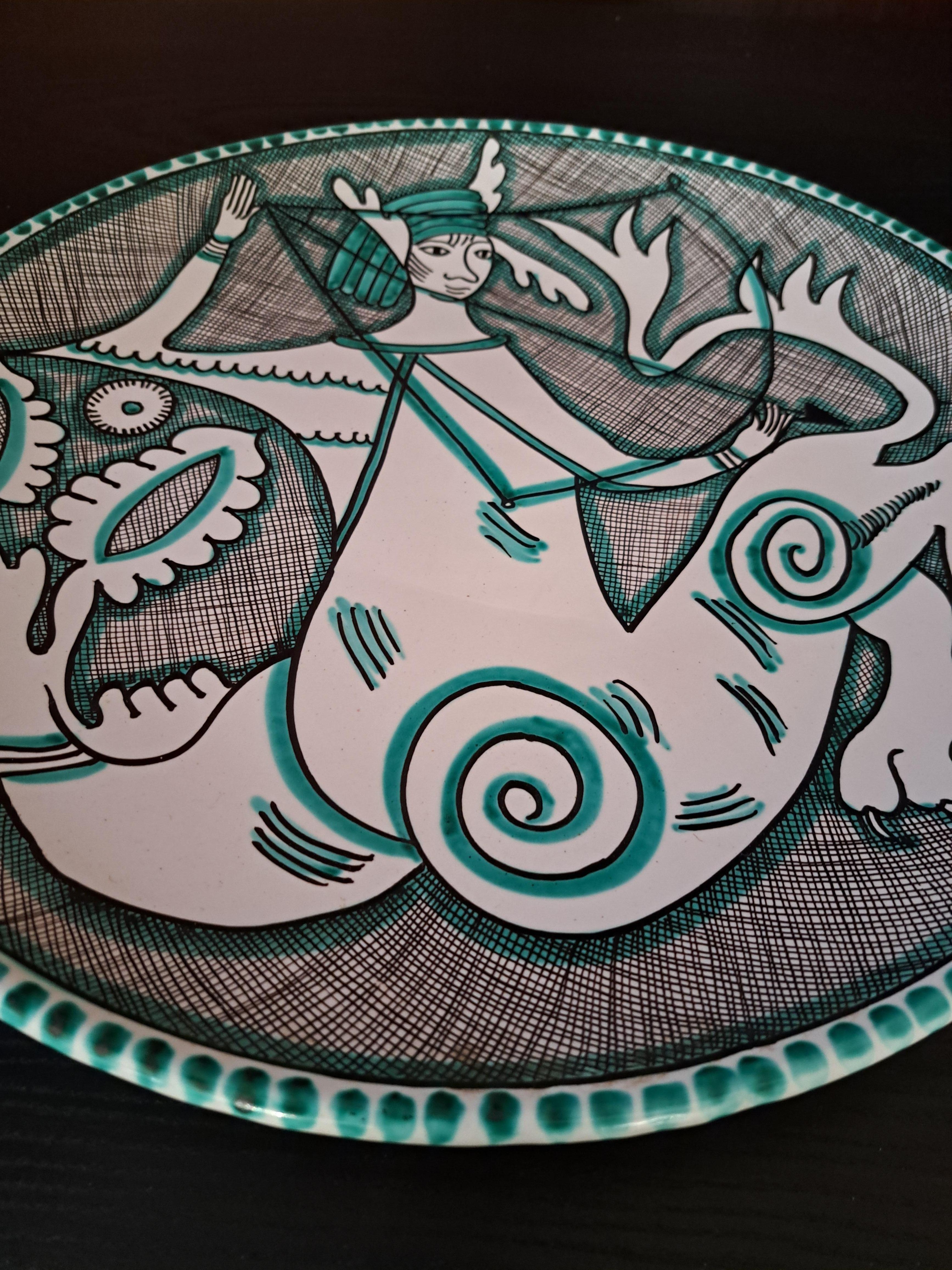 Mid-Century moderno Grande piatto o centrotavola da parete in ceramica italiana Giacomini Orvieto, 1970 in vendita