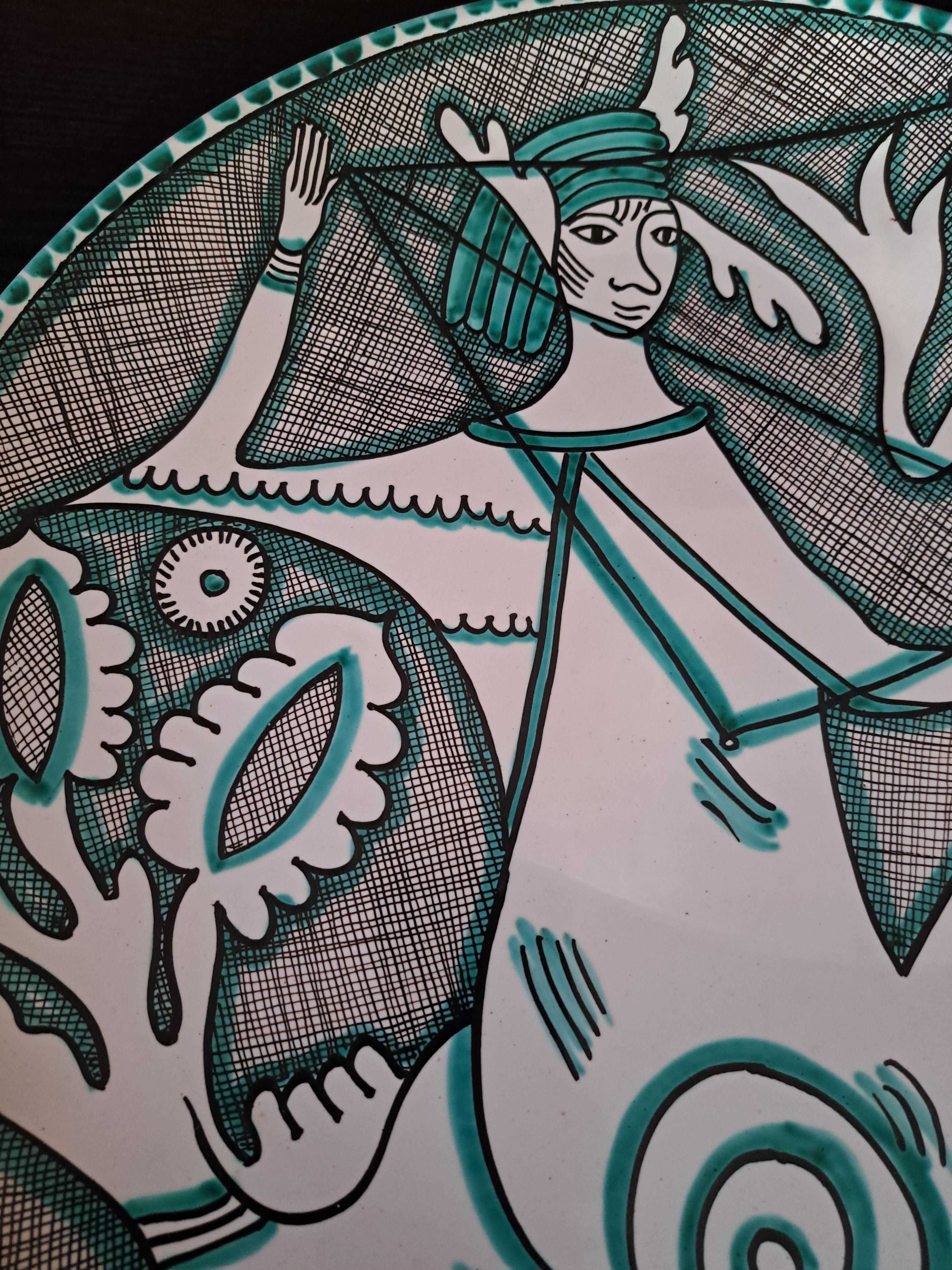 Italiano Grande piatto o centrotavola da parete in ceramica italiana Giacomini Orvieto, 1970 in vendita