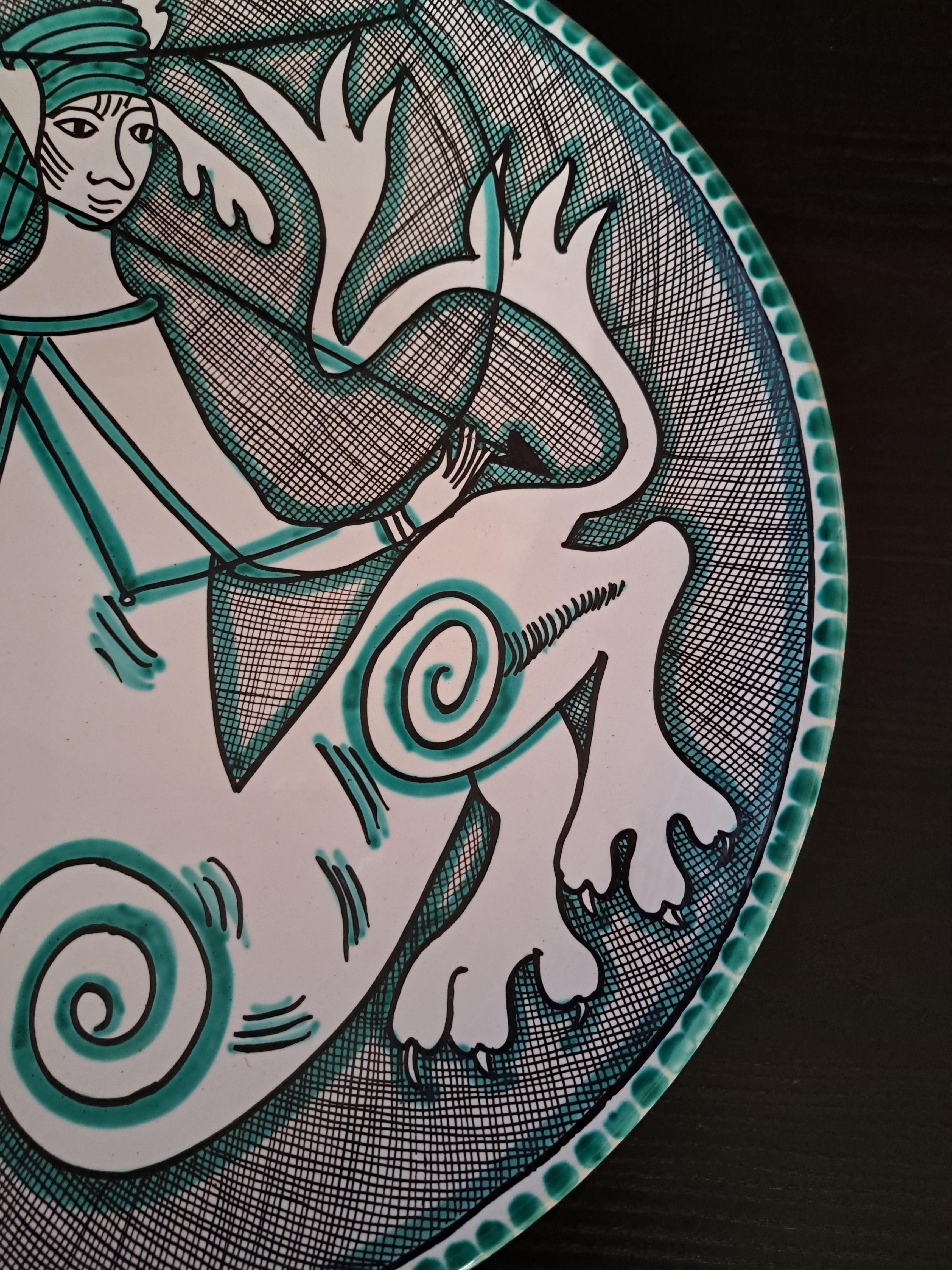 Grande piatto o centrotavola da parete in ceramica italiana Giacomini Orvieto, 1970 In condizioni buone in vendita a St. Leonards-On-Sea, GB