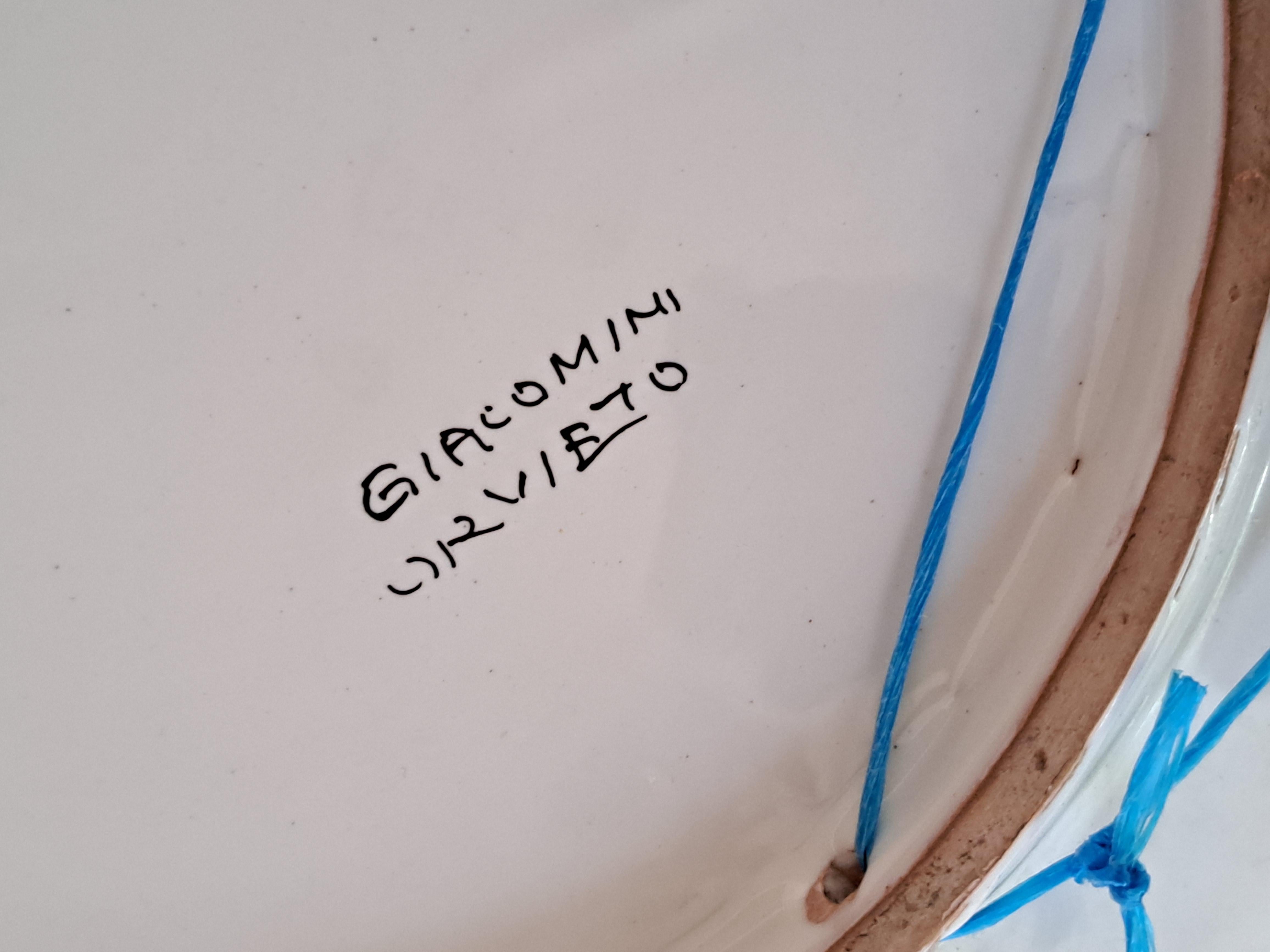 Grande piatto o centrotavola da parete in ceramica italiana Giacomini Orvieto, 1970 in vendita 2