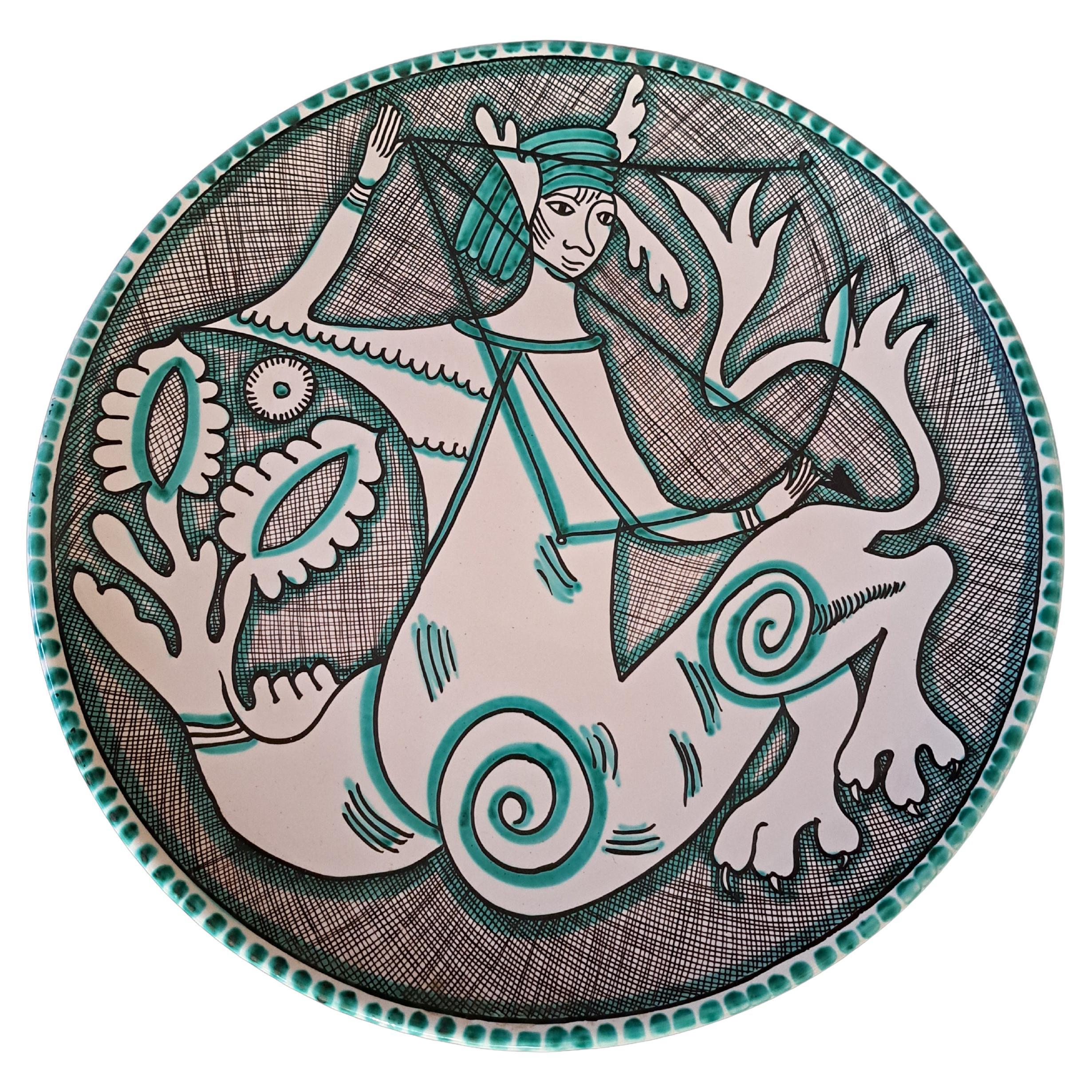 Grande piatto o centrotavola da parete in ceramica italiana Giacomini Orvieto, 1970 in vendita