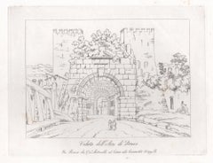 Arch of Drusus, Rome, Italy. Early 19th century etching.