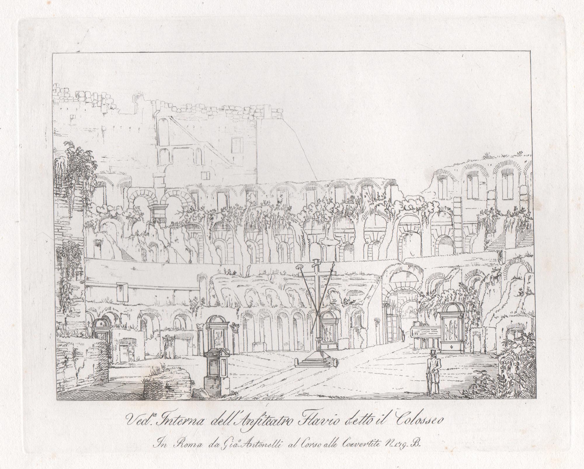 Interior of the Coloseum, Rome, Italy. Early 19th century etching.