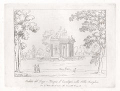 Lake and Temple of Aesclepius, Rome, Italy. Early 19th century etching.