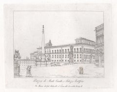 Piazza di Monte Cavallo, Rome, Italy. Early 19th century etching.