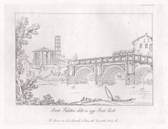 Ponte Palatino or Ponte Rotto, Rome, Italy. Early 19th century etching.