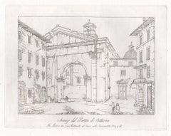 Portico of Ottavia, Rome, Italy. Early 19th century etching.