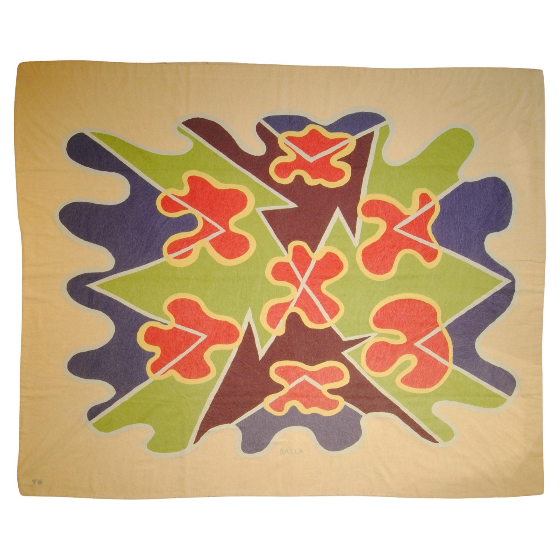GIACOMO BALLA "FIORI + SPAZIO" Arazzo lavorato a mano a punto a catenella