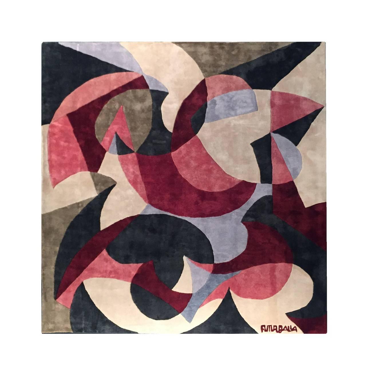 Giacomo Balla Futurist Silk Carpet Rug Italy 1929 Red Pink Made in Italy For Sale