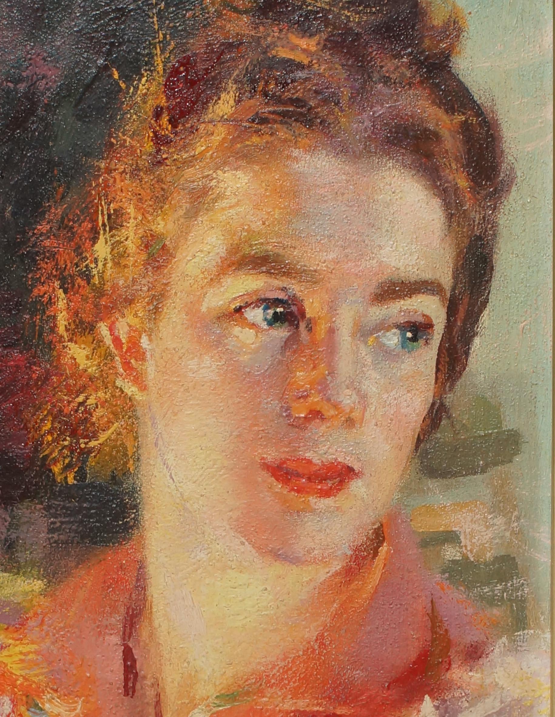 Contrast of Lights - Portrait of Elica Balla - Oil on Panel by G. Balla - 1941 - Painting by Giacomo Balla