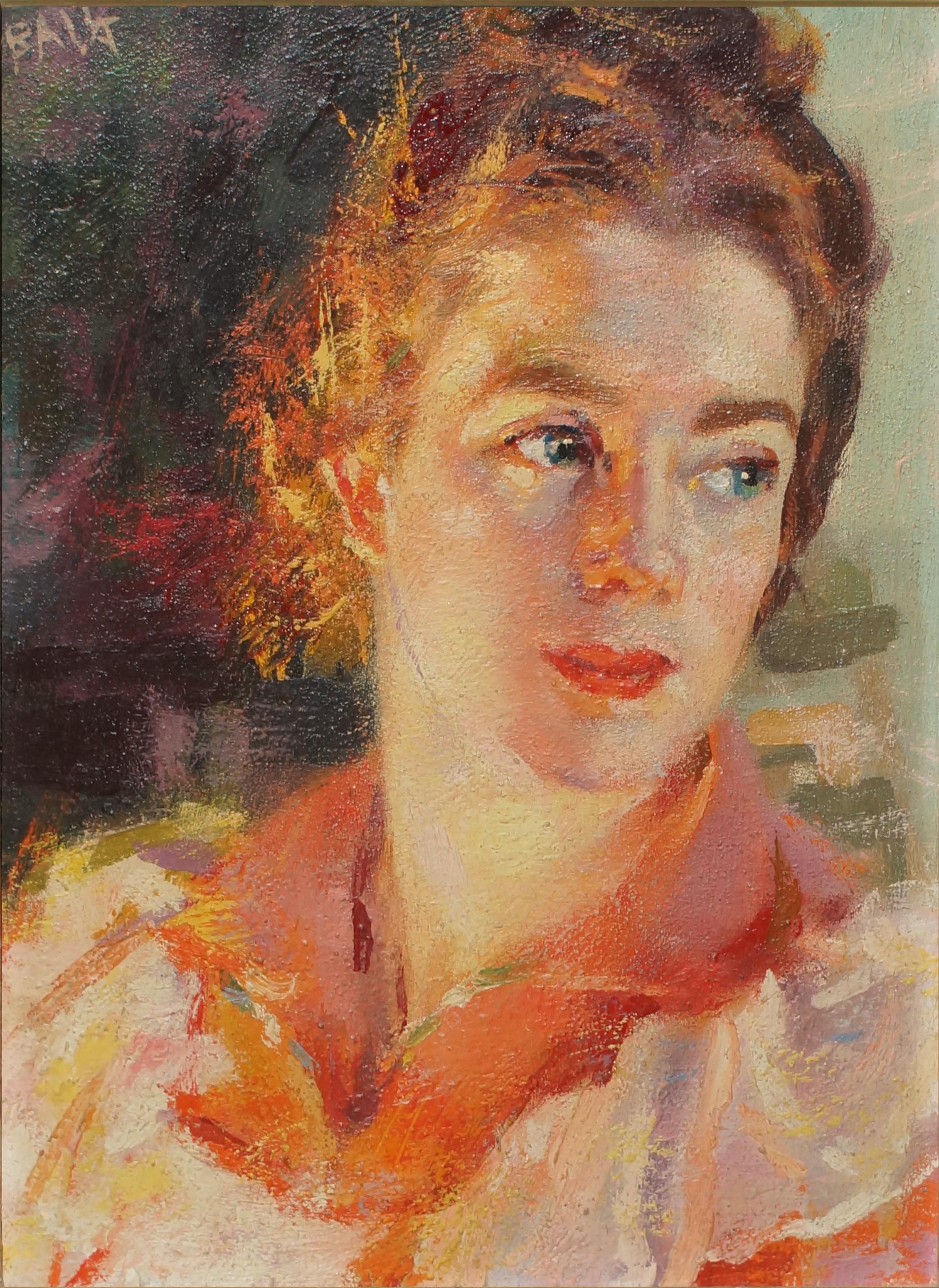 Portrait Painting Giacomo Balla - Contrast of Lights - Portrait of Elica Balla - Huile sur panneau de G. Balla - 1941