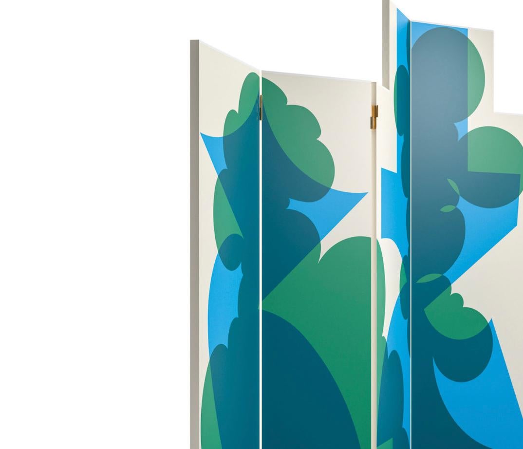 Mid-Century Modern Giacomo Balla Paravento Balla Fondo Bianco, Motivo Verde e Blu For Cassina For Sale