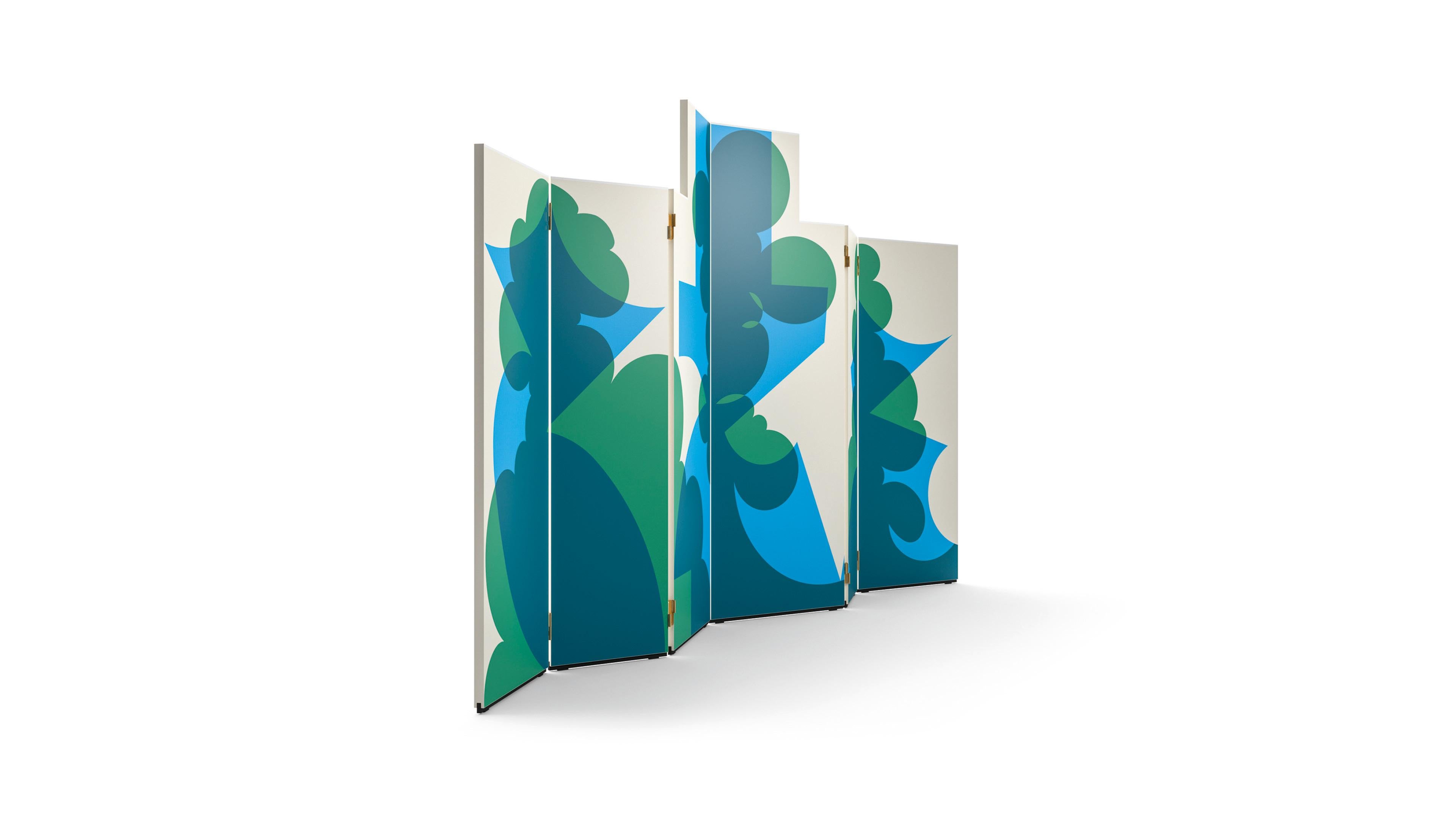 Italian Giacomo Balla Paravento Balla Fondo Bianco, Motivo Verde e Blu For Cassina For Sale