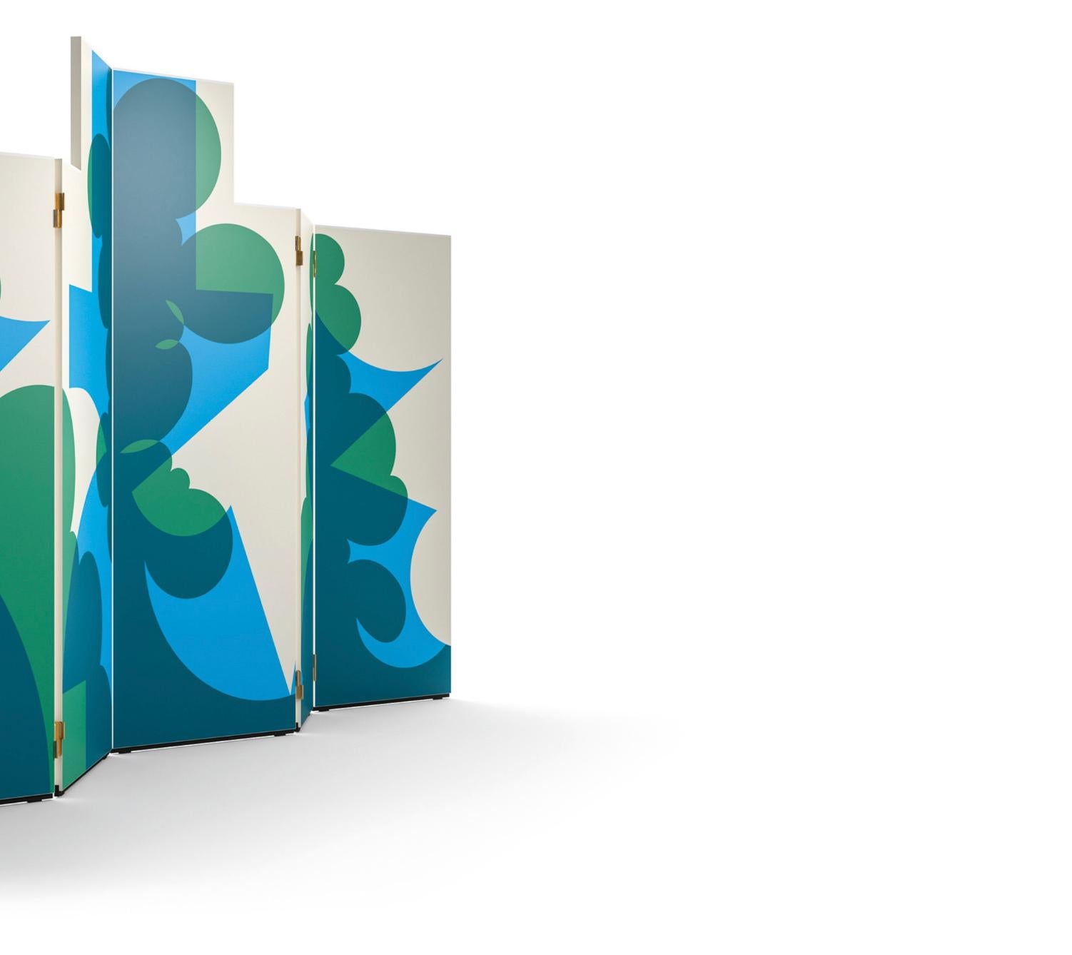 Giacomo Balla Paravento Balla Fondo Bianco, Motivo Verde e Blu For Cassina In New Condition For Sale In Barcelona, Barcelona