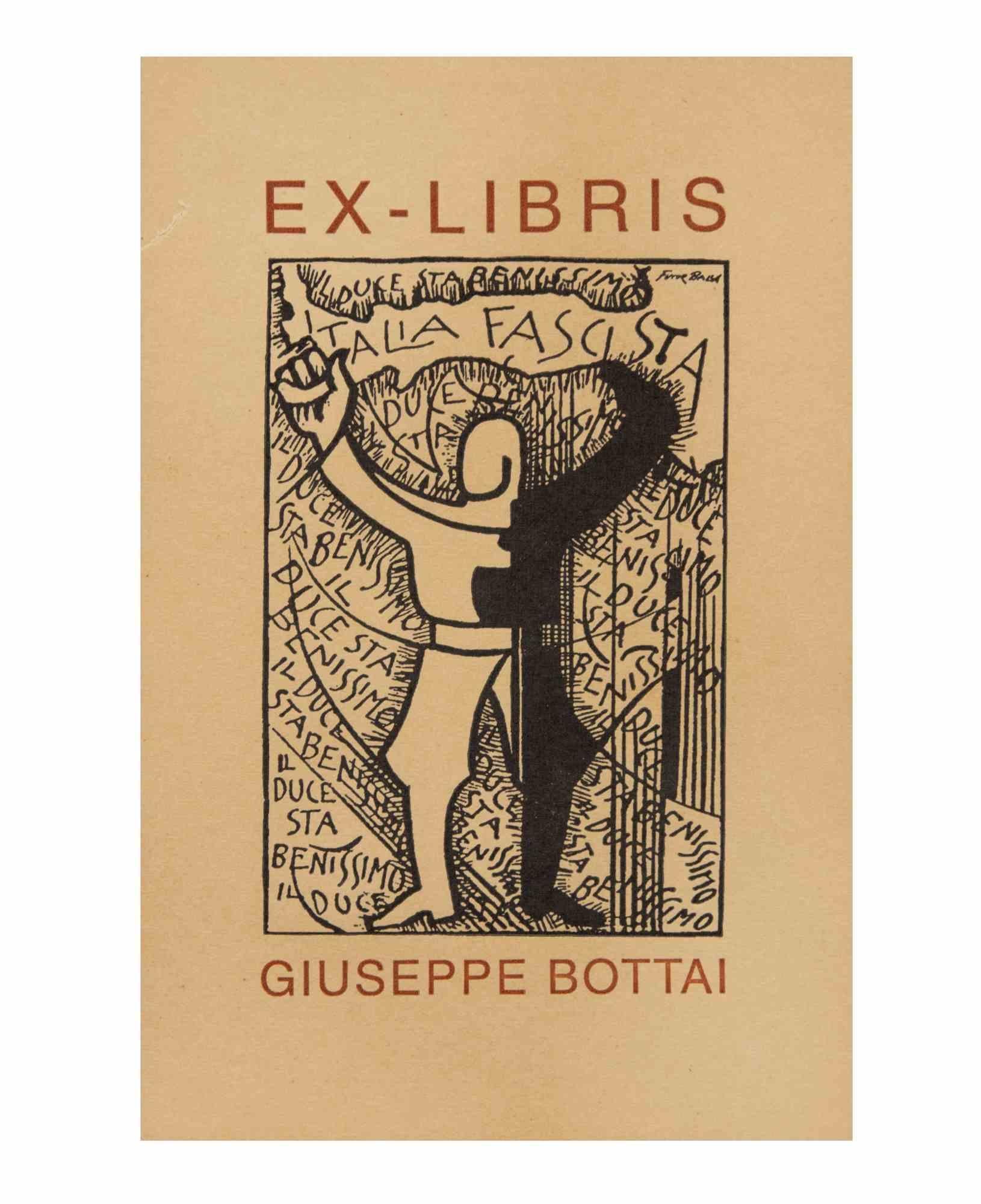 Ex Libris Giuseppe Bottai - Woodcut by Giacomo Balla - 1930 ca For Sale 1